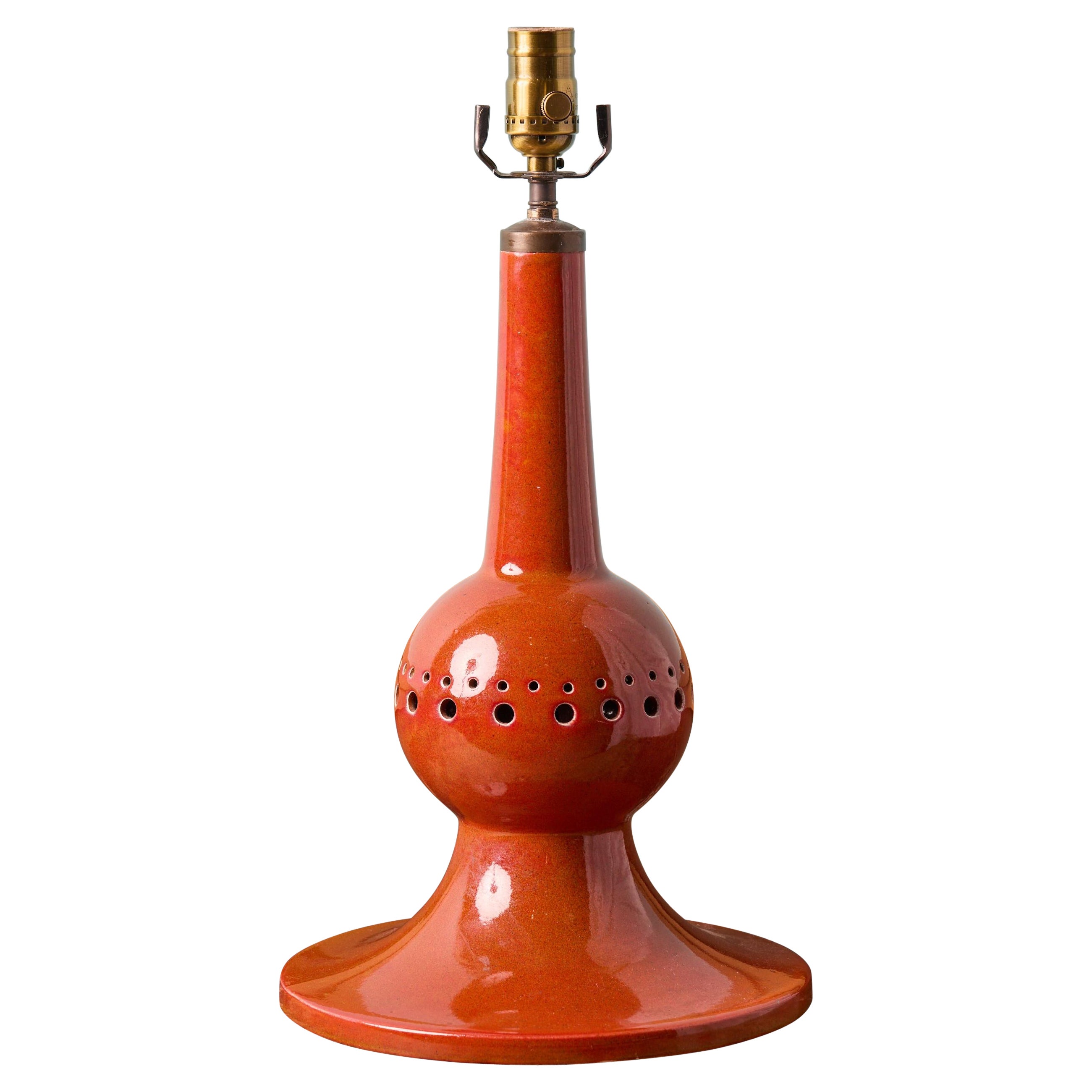 Fabulous, Rare Orange MCM Table Lamp with Perfect Shape of Enameled Metal. For Sale