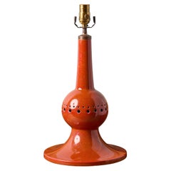 Fabulous, Rare Orange MCM Table Lamp with Perfect Shape of Enameled Metal.