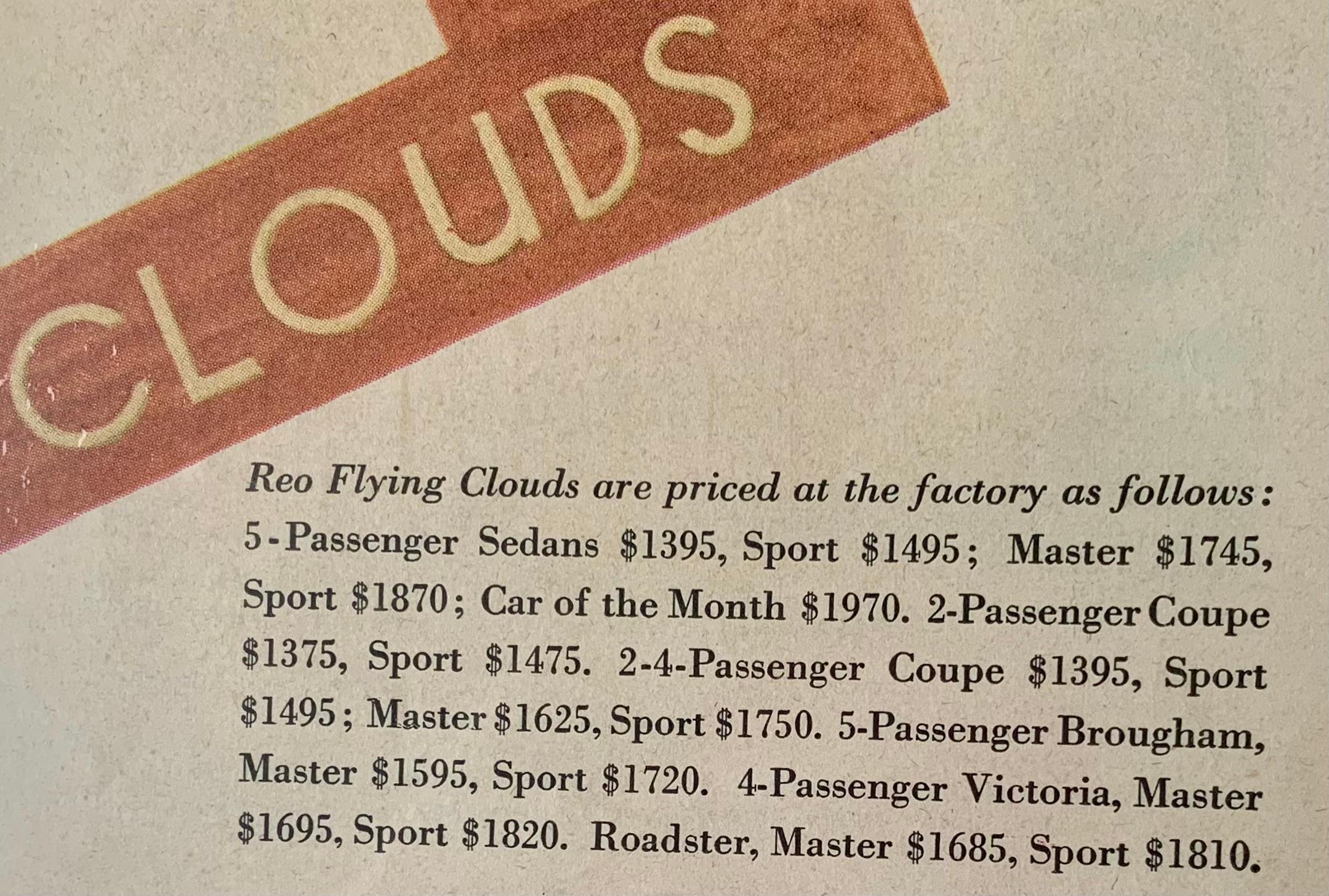 Paper Fabulous Rare Pair of Art Deco REO Flying Clouds Classic Car Advertising Prints For Sale