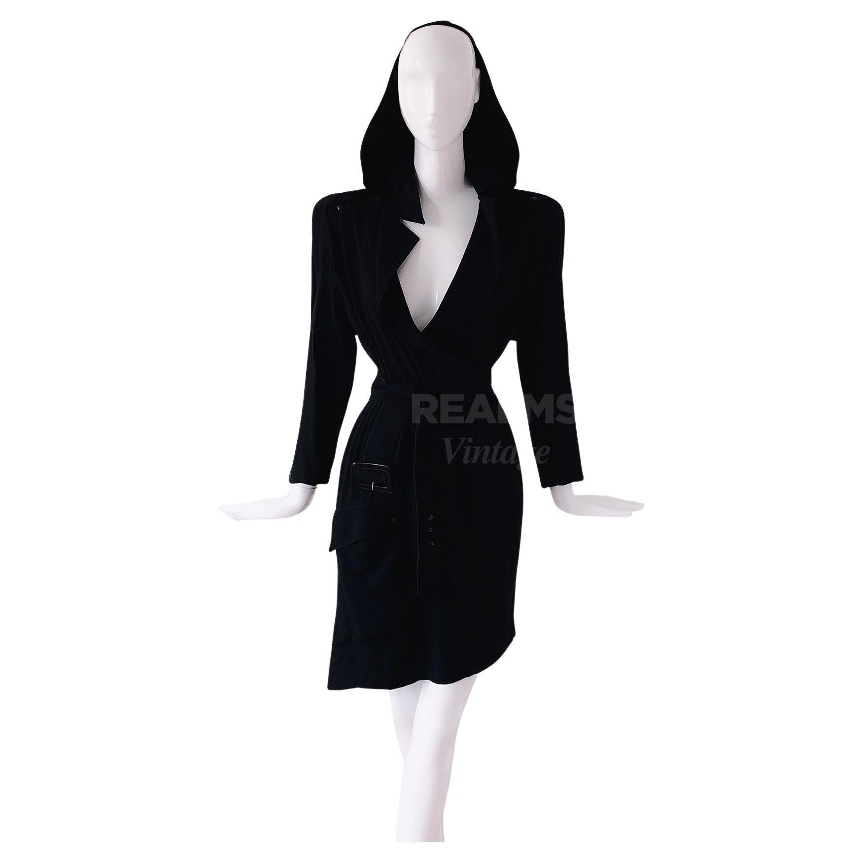 Vintage 90s Black ANDREA JOVINE Wool Padded Shoulder Long Sleeve Dress - L