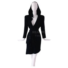Fabulous Rare Thierry Mugler Black Sculptural Dress Hood Cape 1987 Collection 
