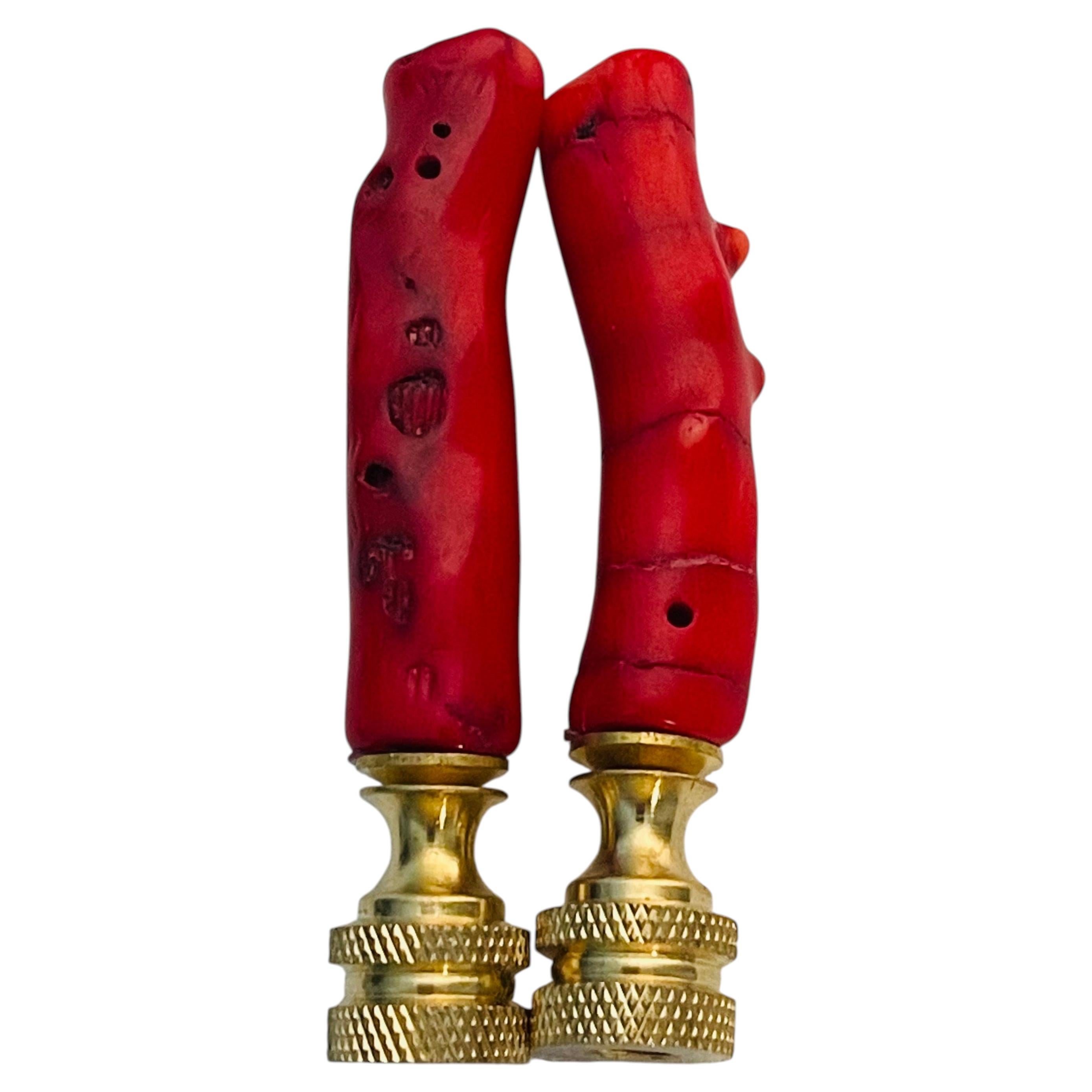 Fabulous Red Coral Lamp Finials Pair