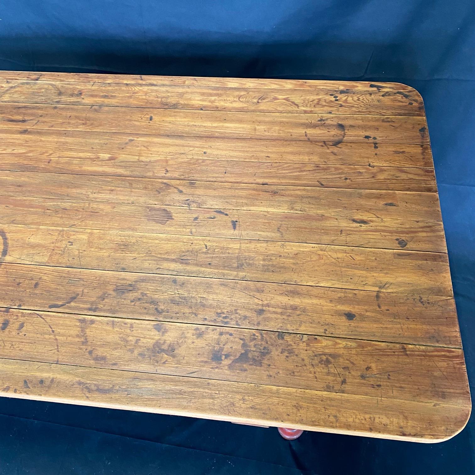 Fabulous Red Painted 19th Century Rustic Pine Farmhouse Dining Table or Desk For Sale 6
