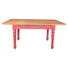 Fabulous Red Painted 19th Century Rustic Pine Farmhouse Dining Table or Desk