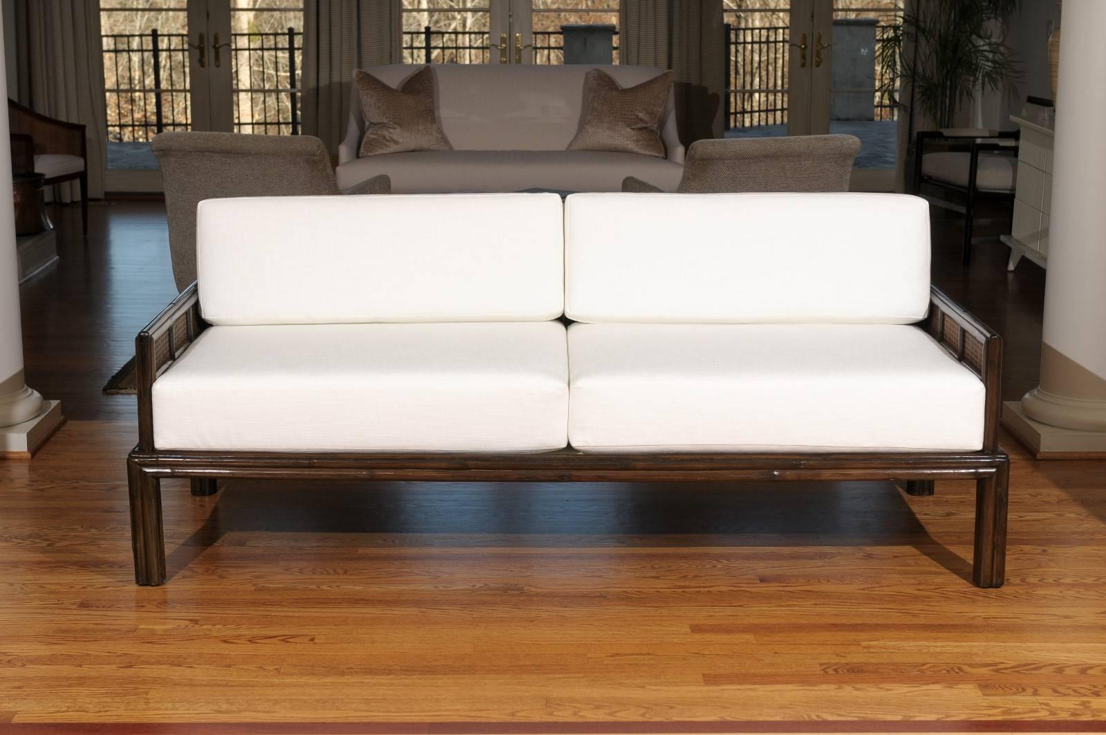 Breathtaking McGuire Cane Sofa in the Style of Michael Taylor- Pair Available In Excellent Condition For Sale In Atlanta, GA
