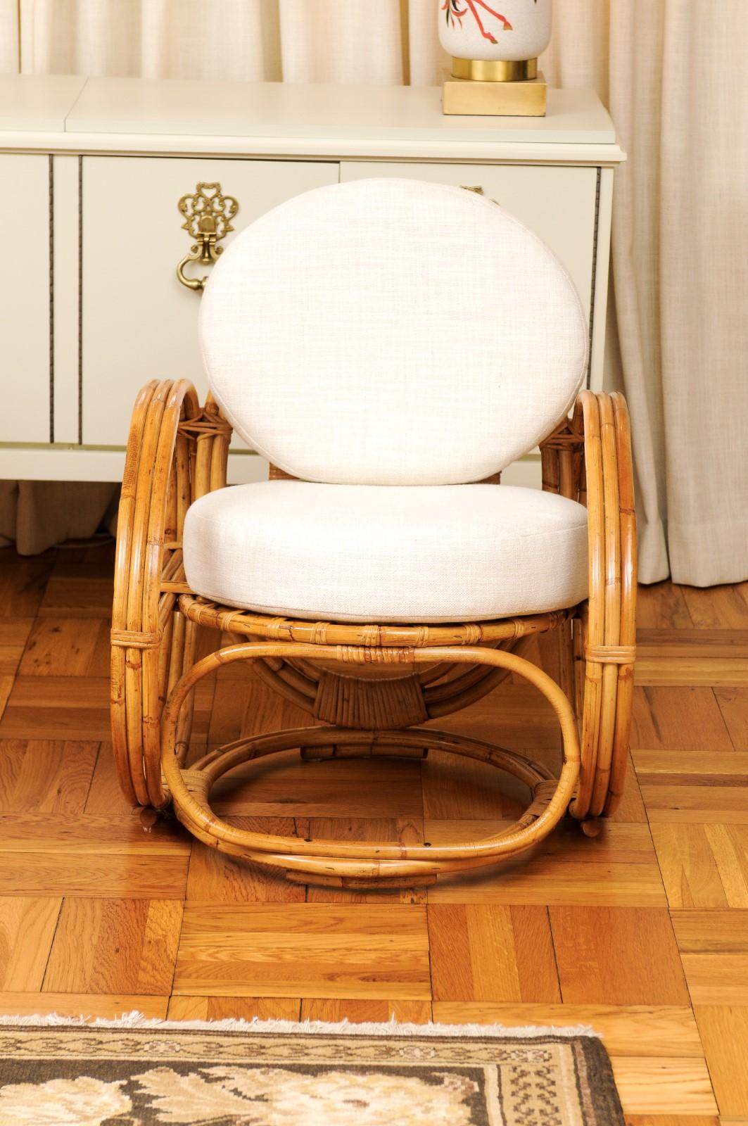 Fabuleuse paire de chaises longues Circles en rotin et rotin de canne restaures, France, vers 1950 Excellent état - En vente à Atlanta, GA