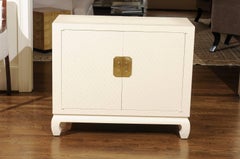 Fabulous Restored Pair of Cream Raffia Cabinets by Baker, circa 1975