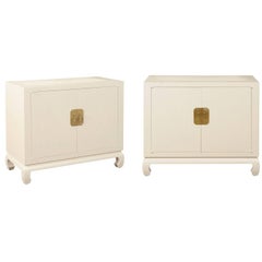 Vintage Fabulous Restored Pair of Cream Raffia Cabinets by Baker, circa 1975