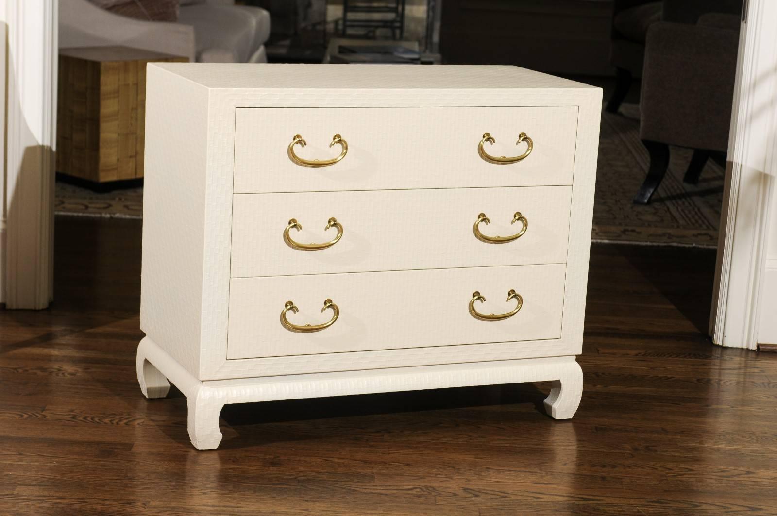 American Fabulous Restored Pair of Vintage Cream Raffia Chests by Baker, circa 1975 For Sale