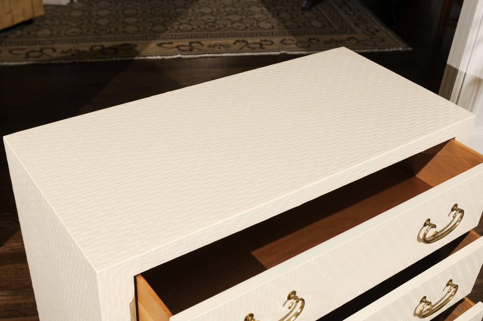 Brass Fabulous Restored Pair of Vintage Cream Raffia Chests by Baker, circa 1975 For Sale