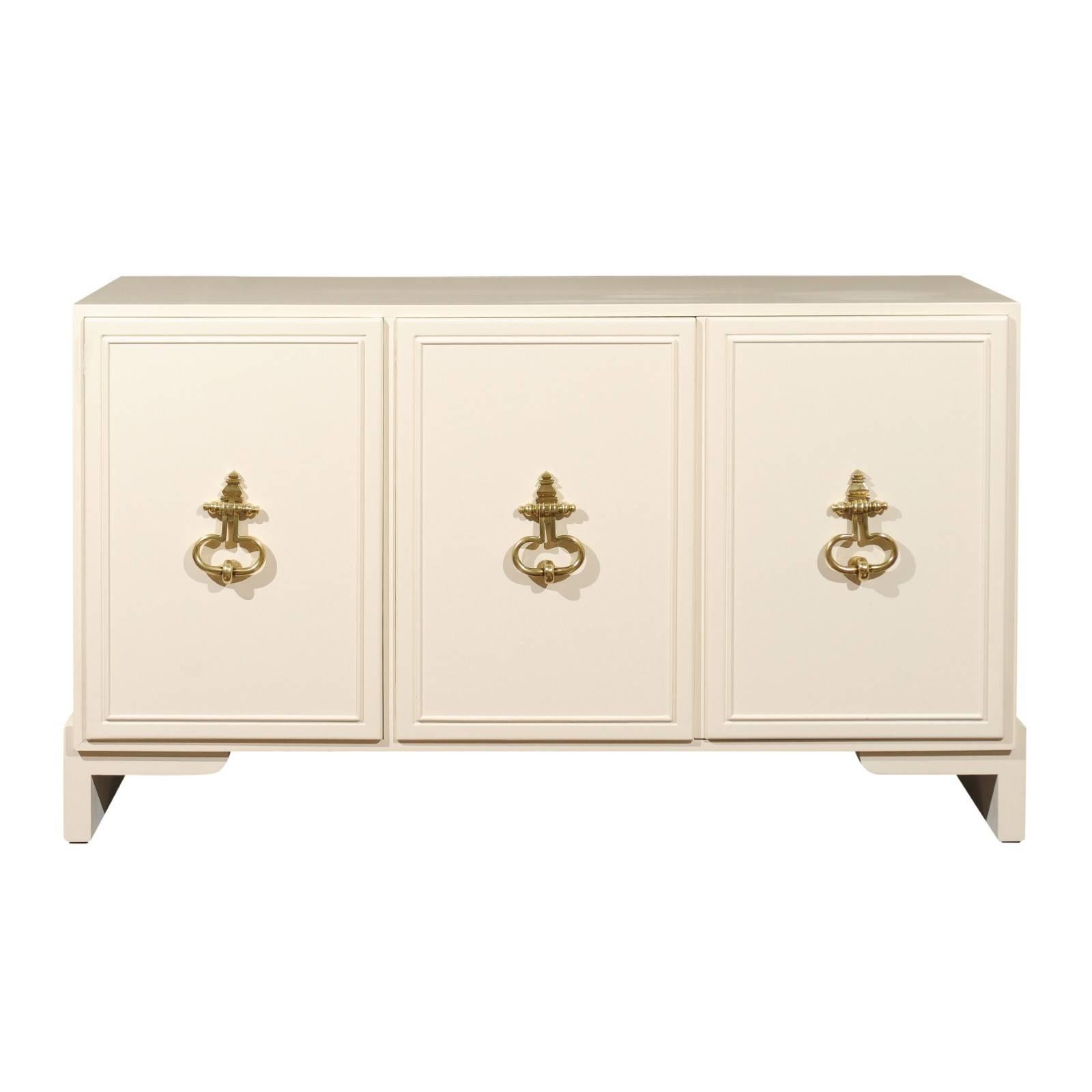 Fabulous Restored Parzinger Style Cabinet in Cream Lacquer, circa 1975 For Sale