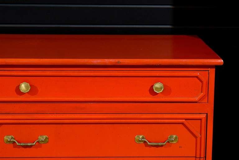 Brass Fabulous Restored Vintage Ficks Reed Chest in Chinese Red Lacquer, circa 1970 For Sale