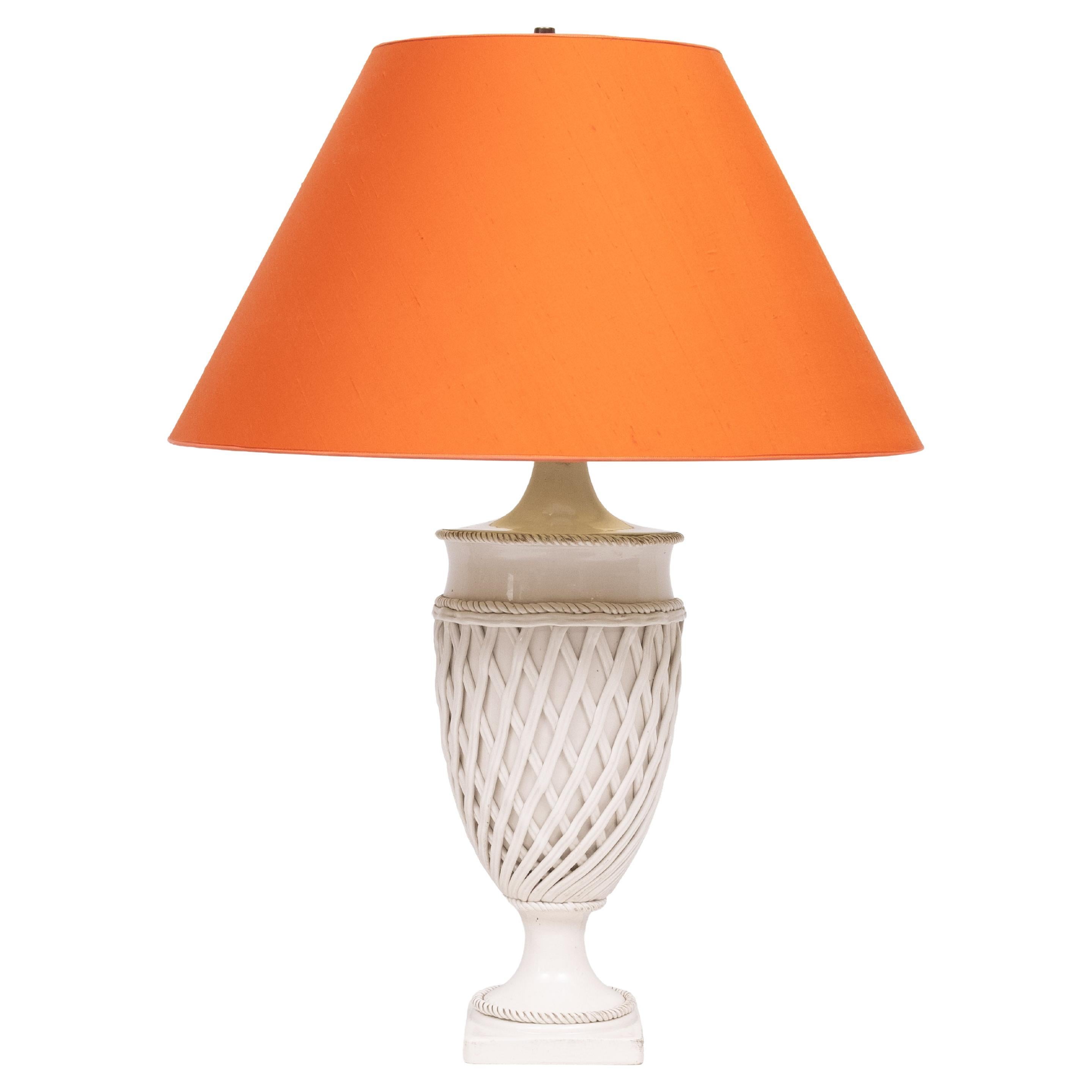 Fabulous Reticulated Cream ware Table lamp 1960s England For Sale