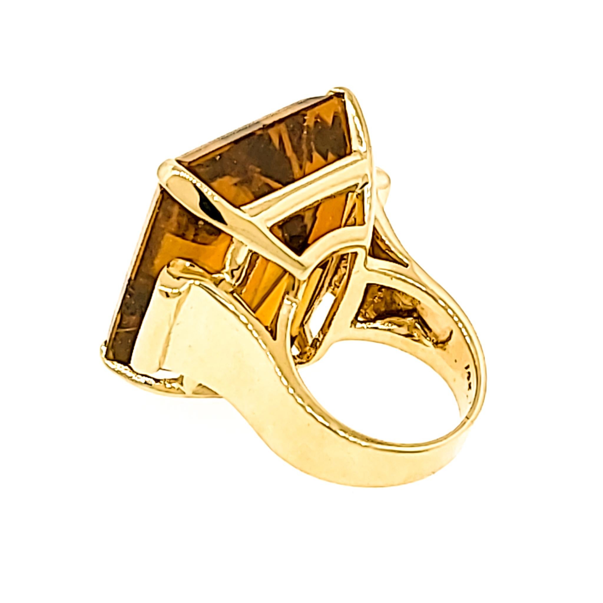 Emerald Cut Fabulous Retro Citrine Yellow Gold Ring For Sale