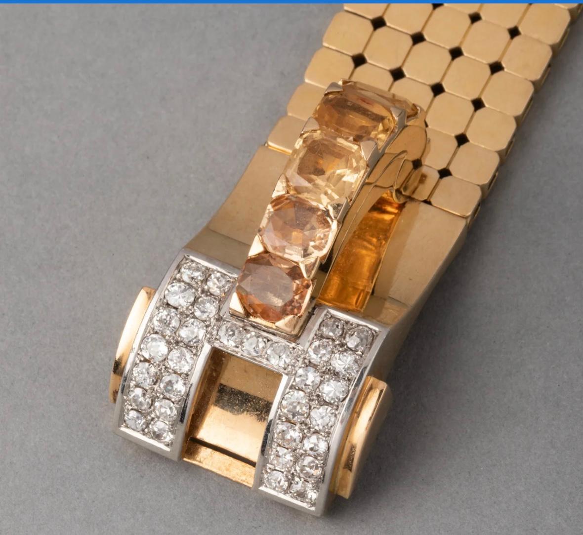Fabulous Retro Diamond and Citrine Bracelet In Excellent Condition For Sale In New Orleans, LA