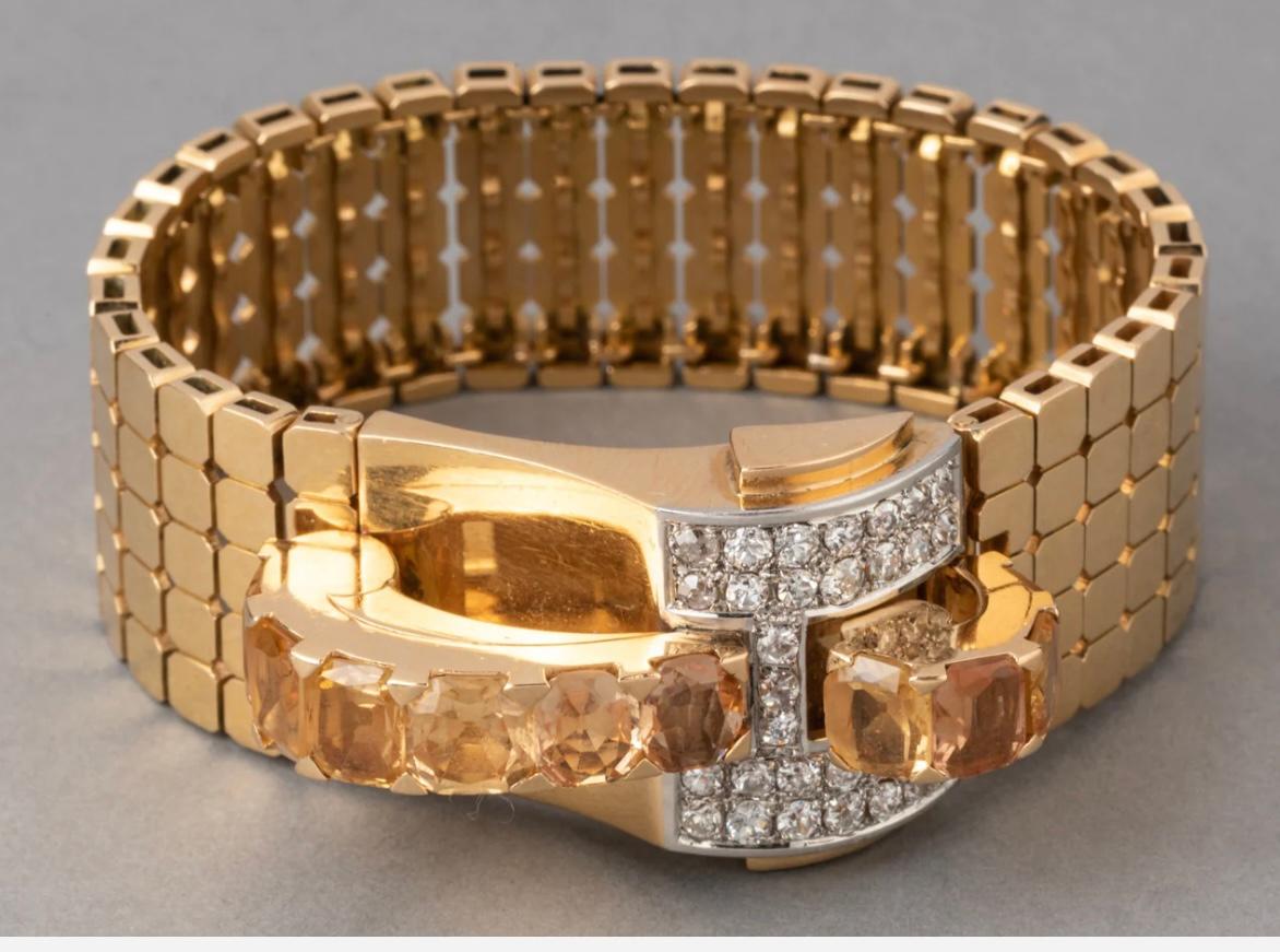 Fabelhaftes Retro-Armband aus Diamanten und Citrin Damen im Angebot