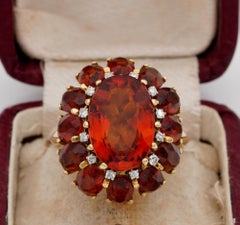 Fabulous Retro Madeira Citrine and Diamond Large Flower Ring