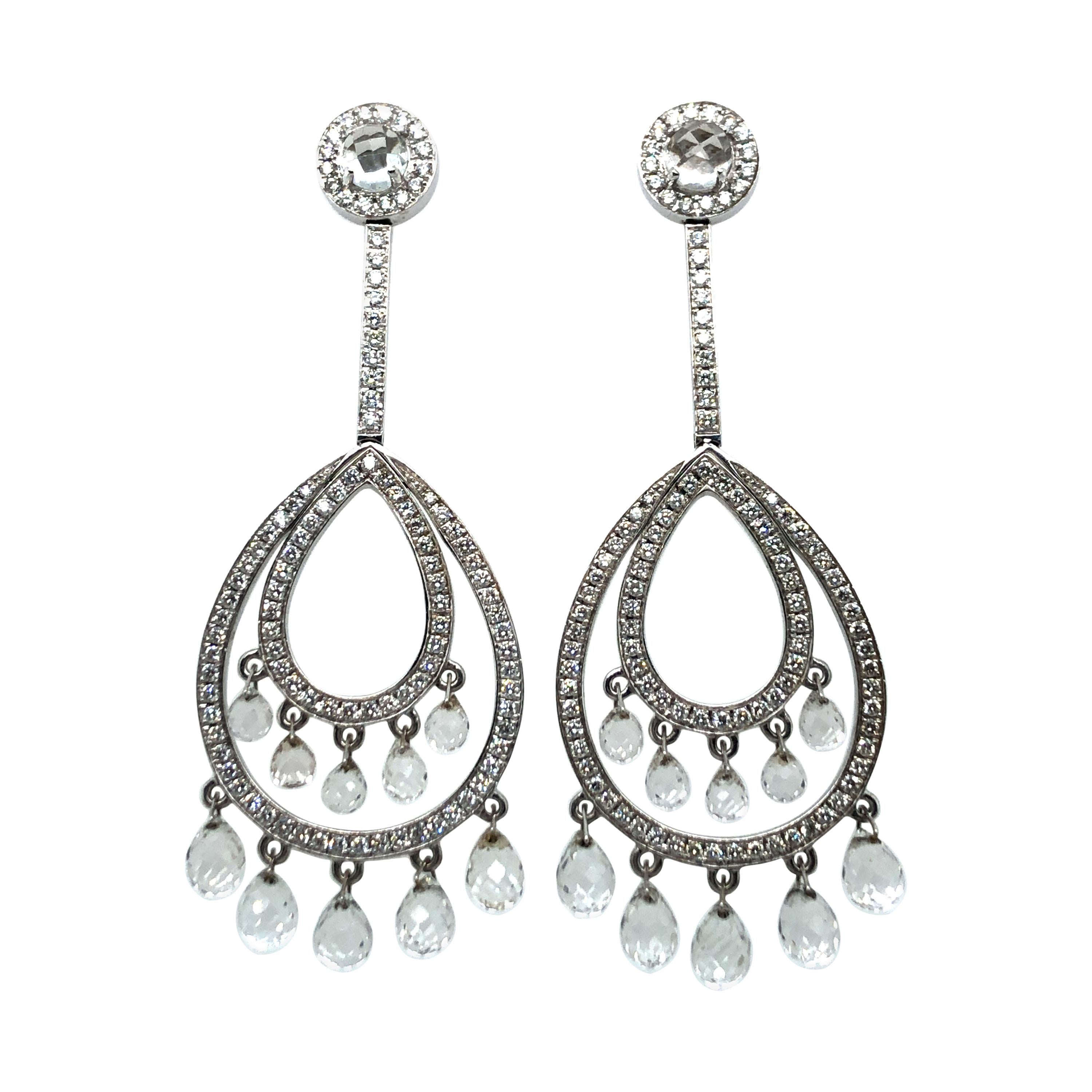 Fabulous Rock Crystal and Diamond Pendant Earrings in 18 Karat White Gold