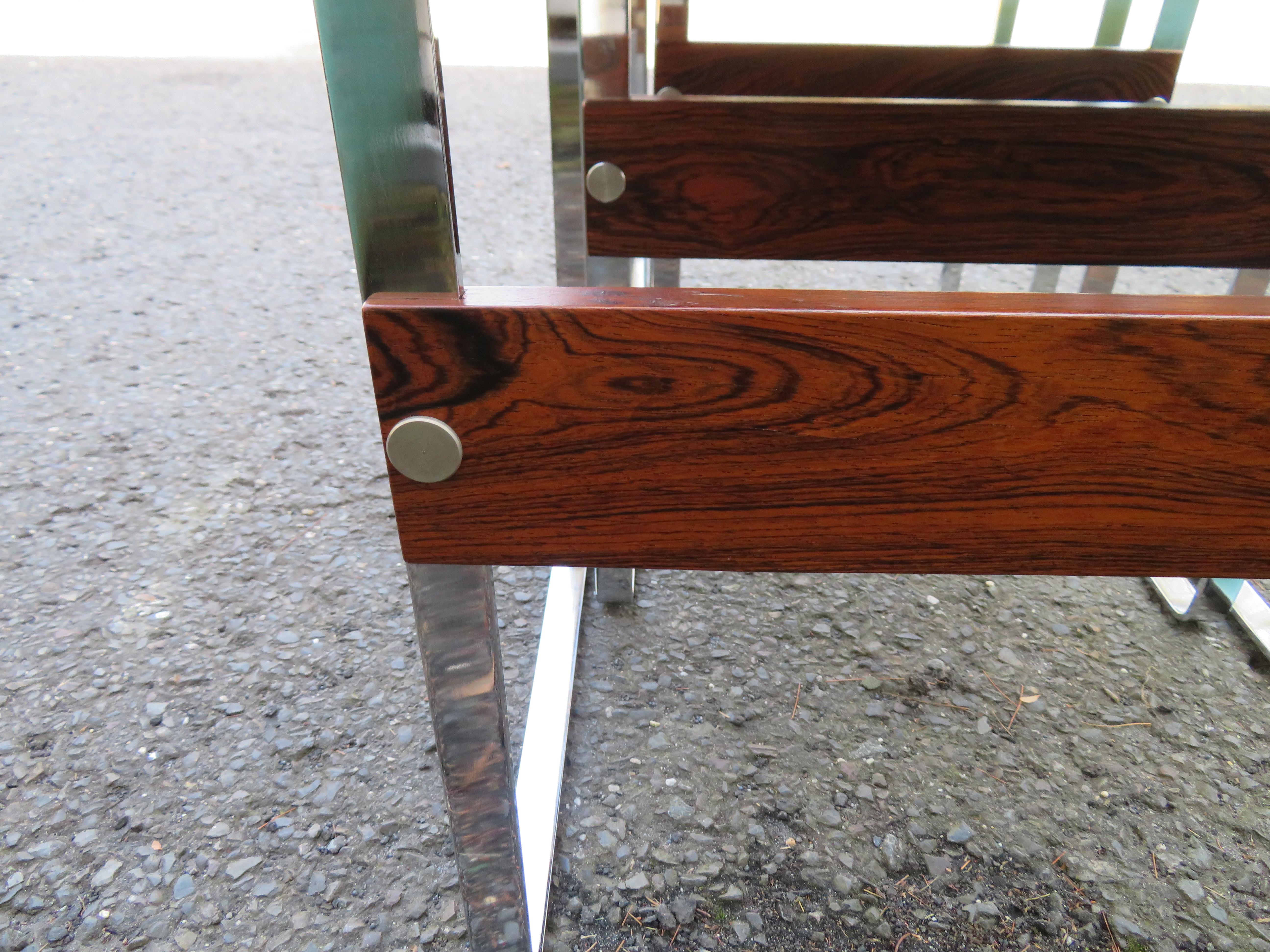 Fabulous Rosewood Chrome Nesting Stacking Tables Richard Young Mid-Century For Sale 1