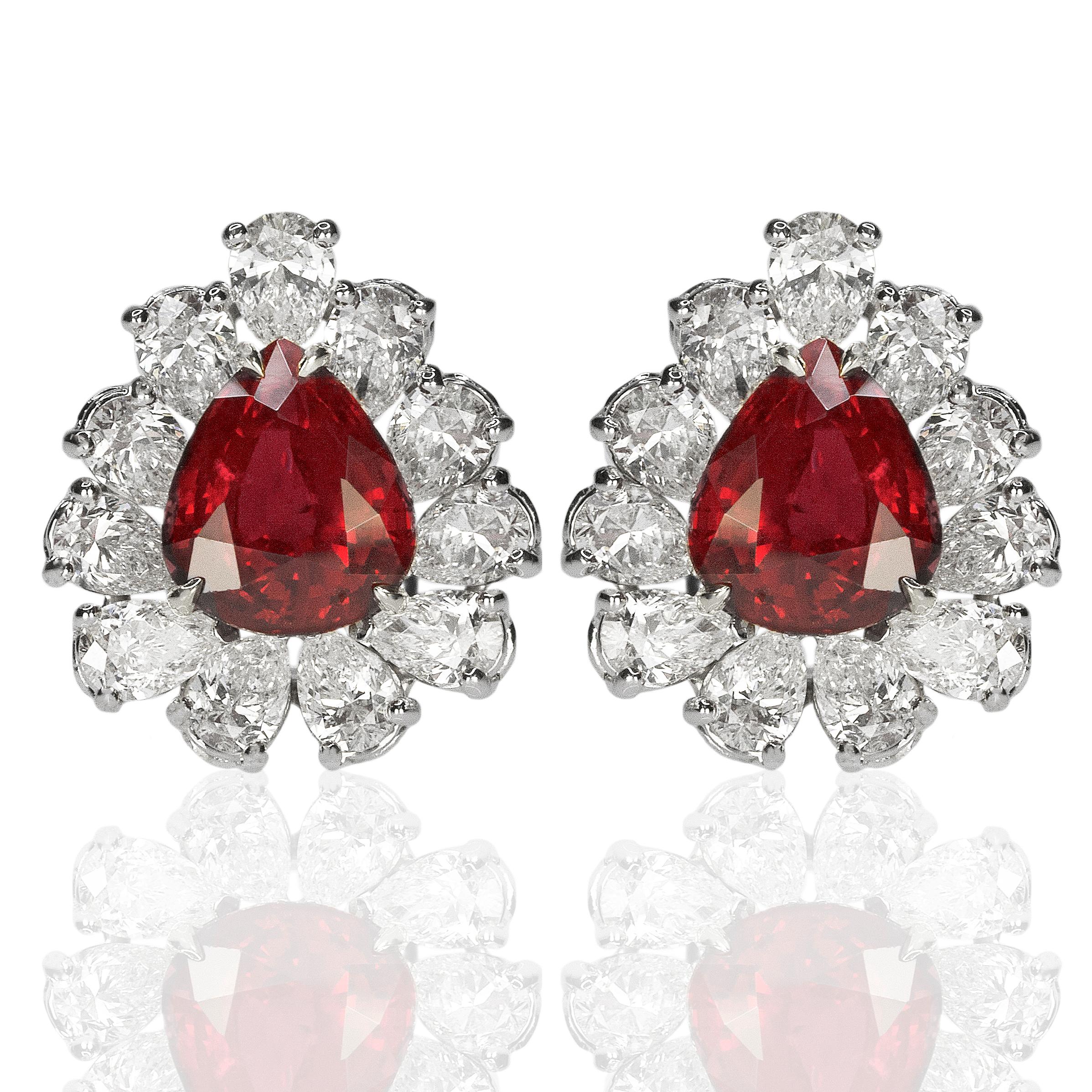 Women's or Men's Fabulous Ruby and Diamond Earrings in Platinum