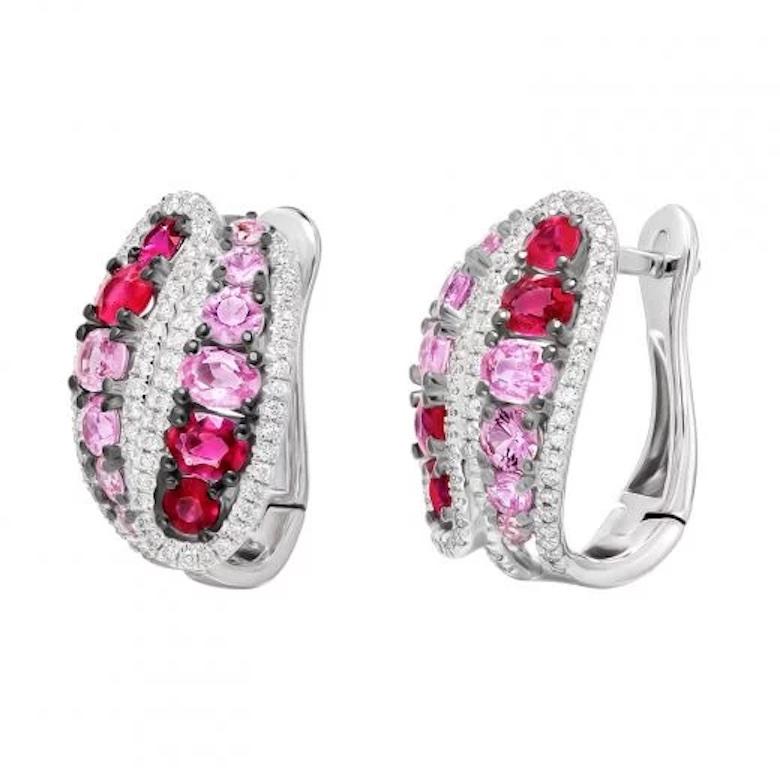 Antique Cushion Cut Fabulous Ruby Pink Sapphire Diamonds White Gold Earrings for Her For Sale
