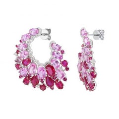 Fabulosos pendientes colgantes de rubí, zafiro rosa y diamantes en oro blanco para ella
