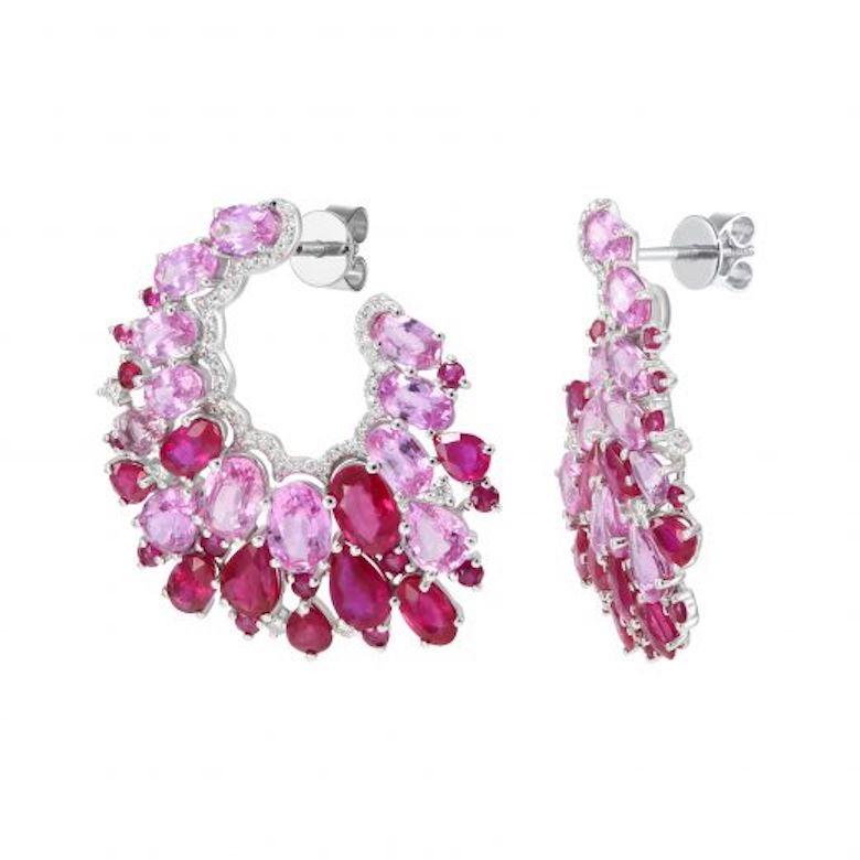 Modern Fabulous Ruby Pink Sapphire White Gold Diamond Dangle Stud Earrings for Her For Sale