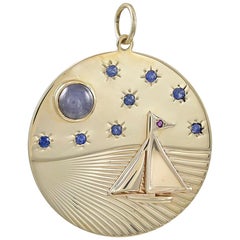 Fabulous Sailboat Gold Gemset Pendant or Charm