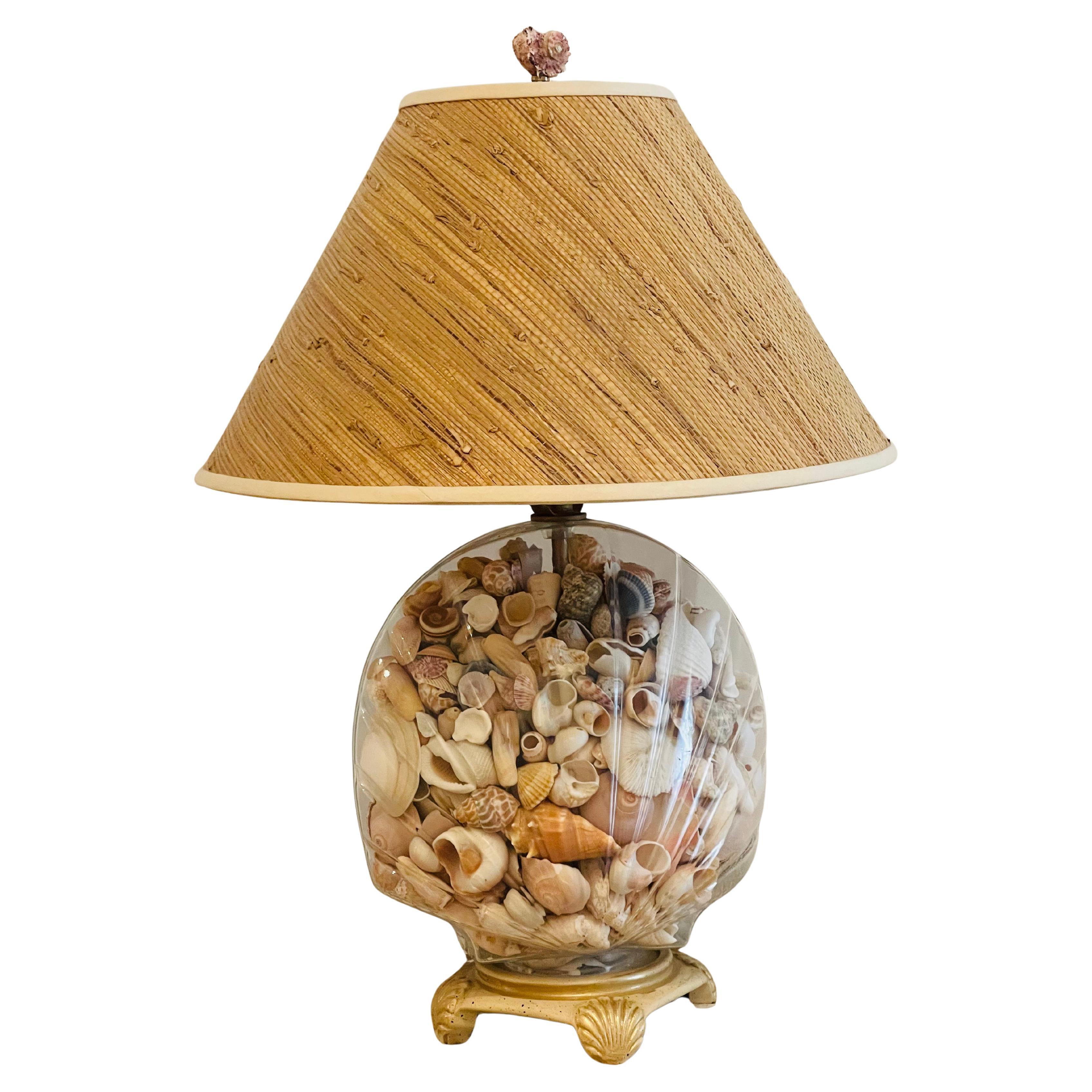 Fabulous Sea Shell Crystal Lamp Grasscloth Shade