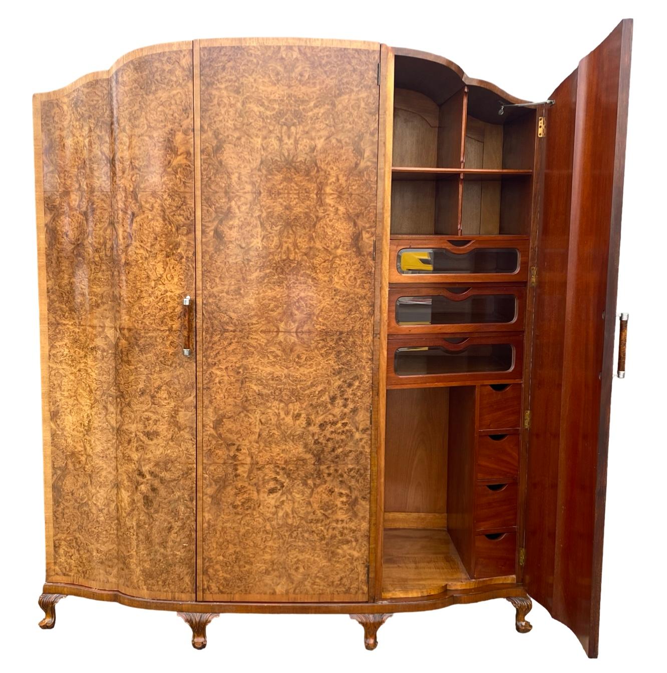 We are delighted to present you with this absolutely magnificent 1930s Art Deco wardrobe. If you are looking for a wardrobe with plenty of depth, huge and cavernous then this will be right up your street. It is bowfronted, particularly deep in