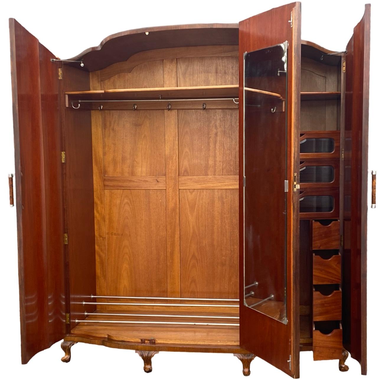 European Fabulous serpentine fronted 3 door Art Deco Triple Wardrobe