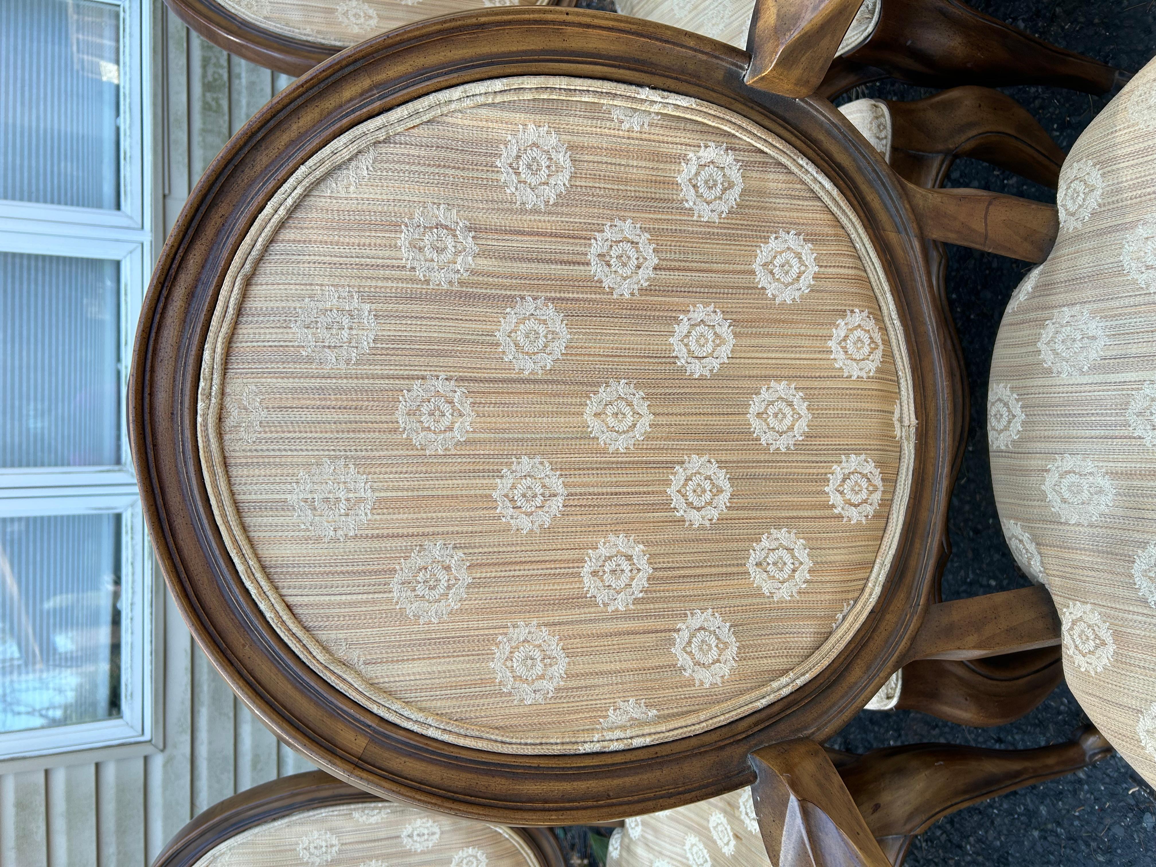 Upholstery Fabulous Set 6 Balloon Back Cabriole Leg Dining Chairs Queen Anne style For Sale