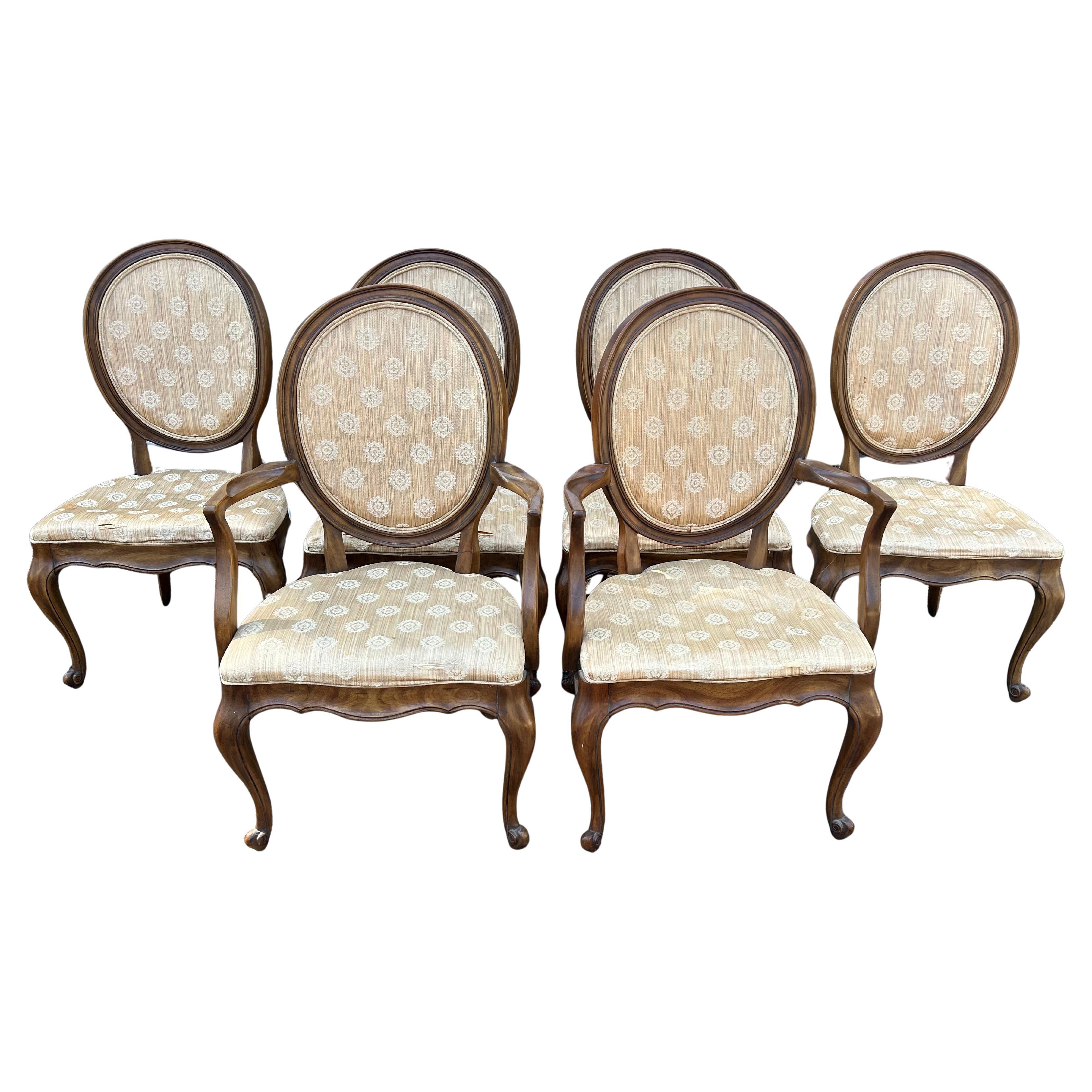 Fabulous Set 6 Balloon Back Cabriole Leg Dining Chairs Queen Anne style For Sale