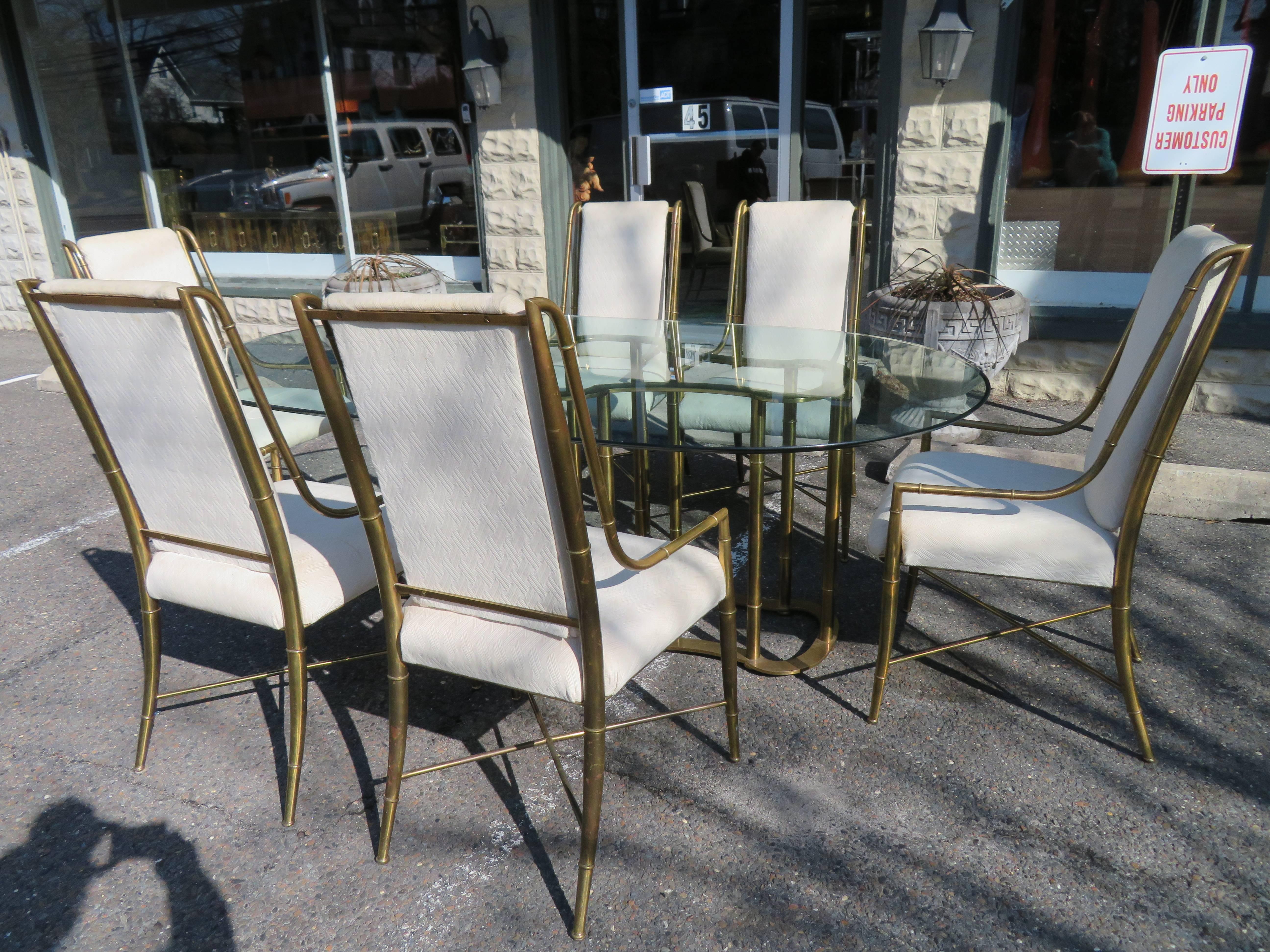 Set of Six Mastercraft Brass Faux Bamboo Dining Armchairs Hollywood Regency 5