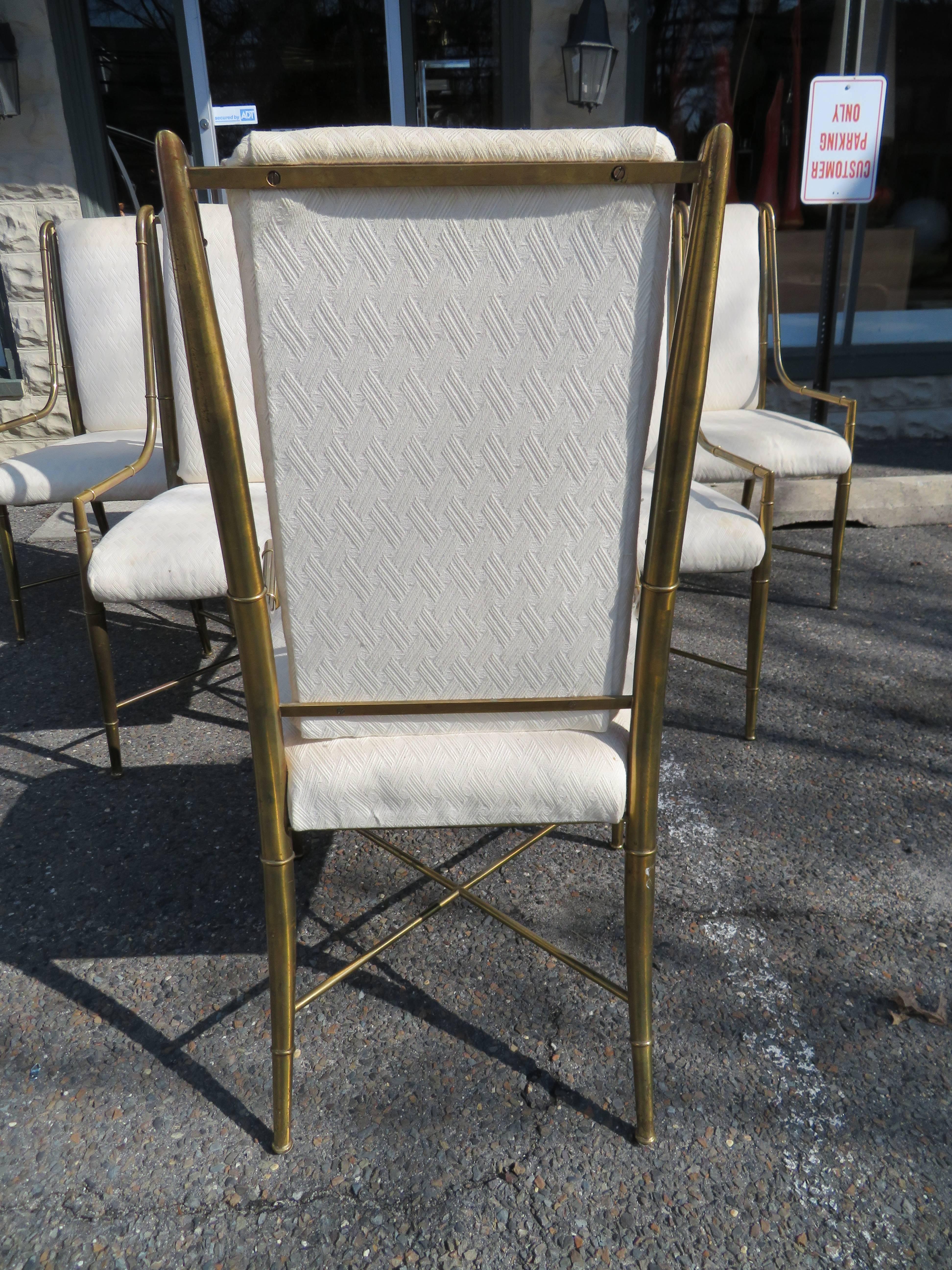 American Set of Six Mastercraft Brass Faux Bamboo Dining Armchairs Hollywood Regency