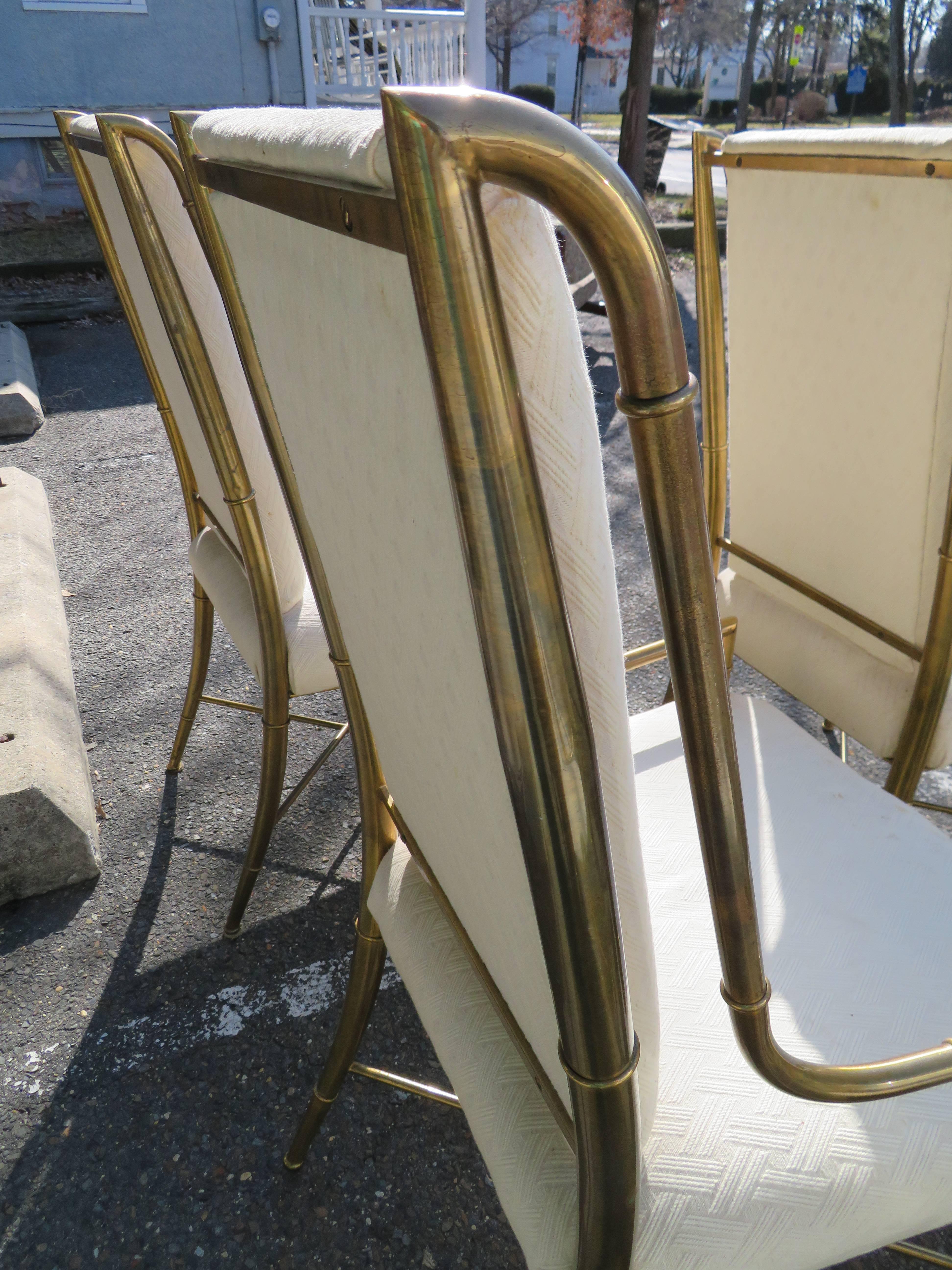 Set of Six Mastercraft Brass Faux Bamboo Dining Armchairs Hollywood Regency In Good Condition In Pemberton, NJ