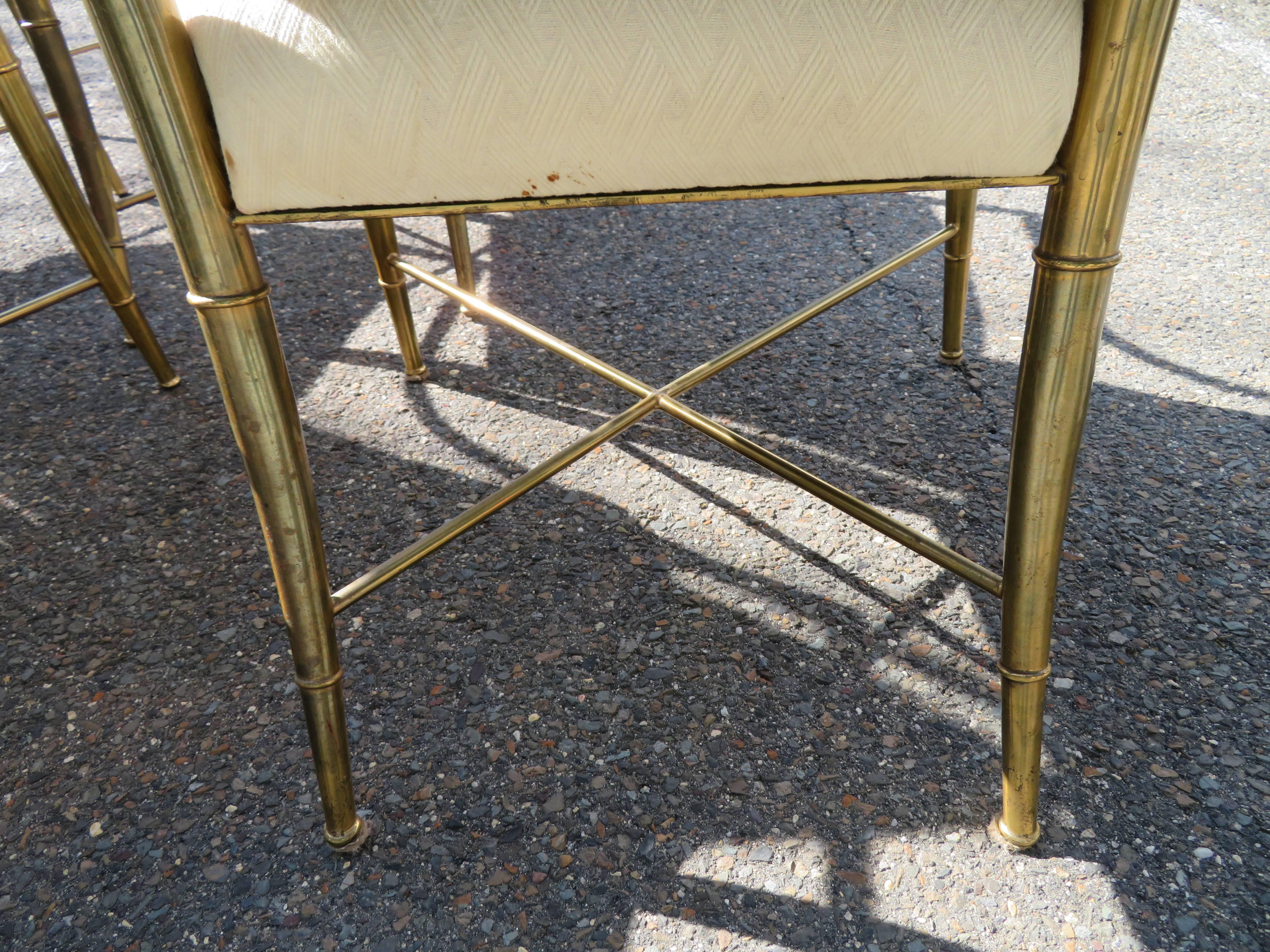 Set of Six Mastercraft Brass Faux Bamboo Dining Armchairs Hollywood Regency 1