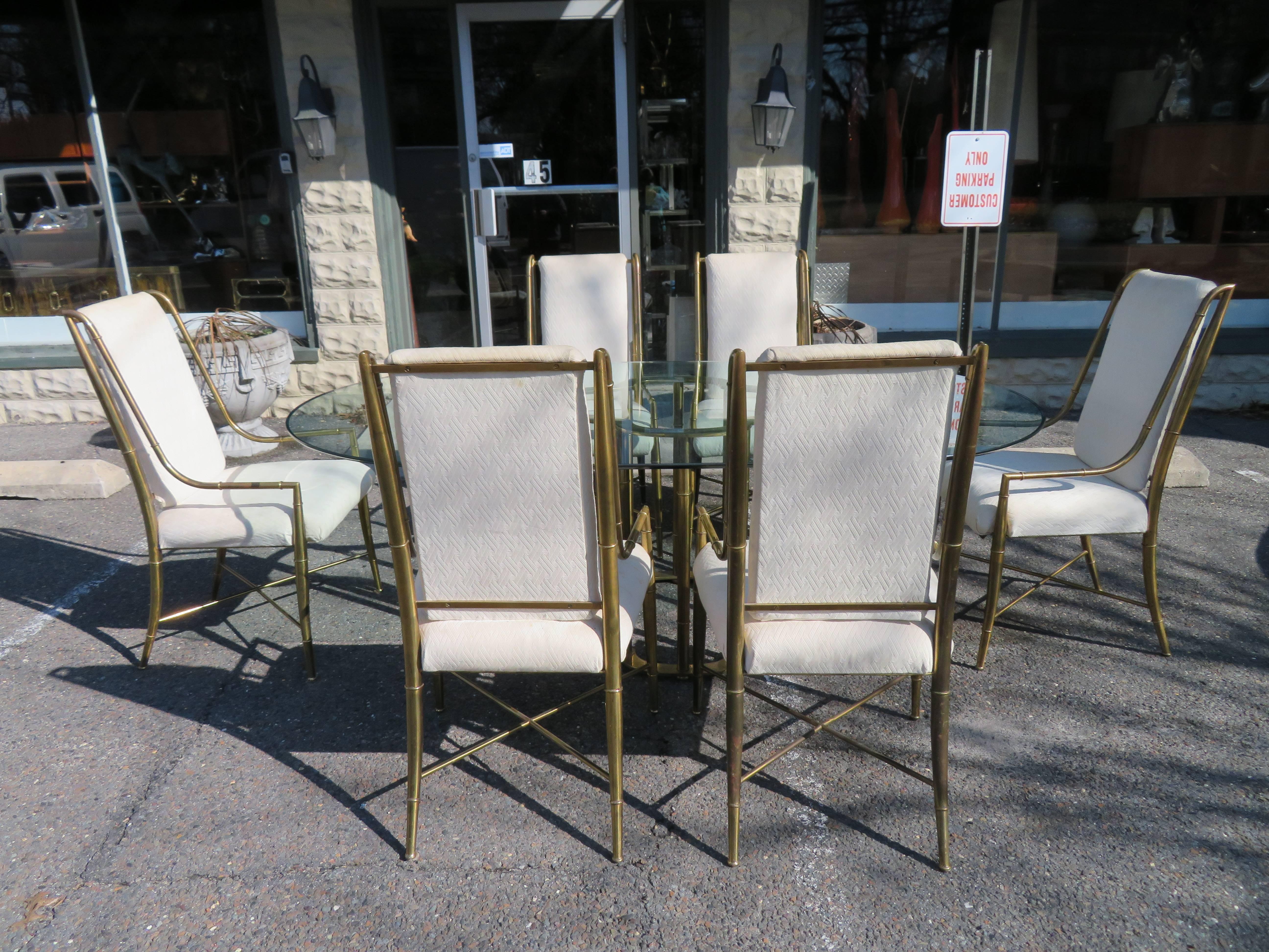 Set of Six Mastercraft Brass Faux Bamboo Dining Armchairs Hollywood Regency 4