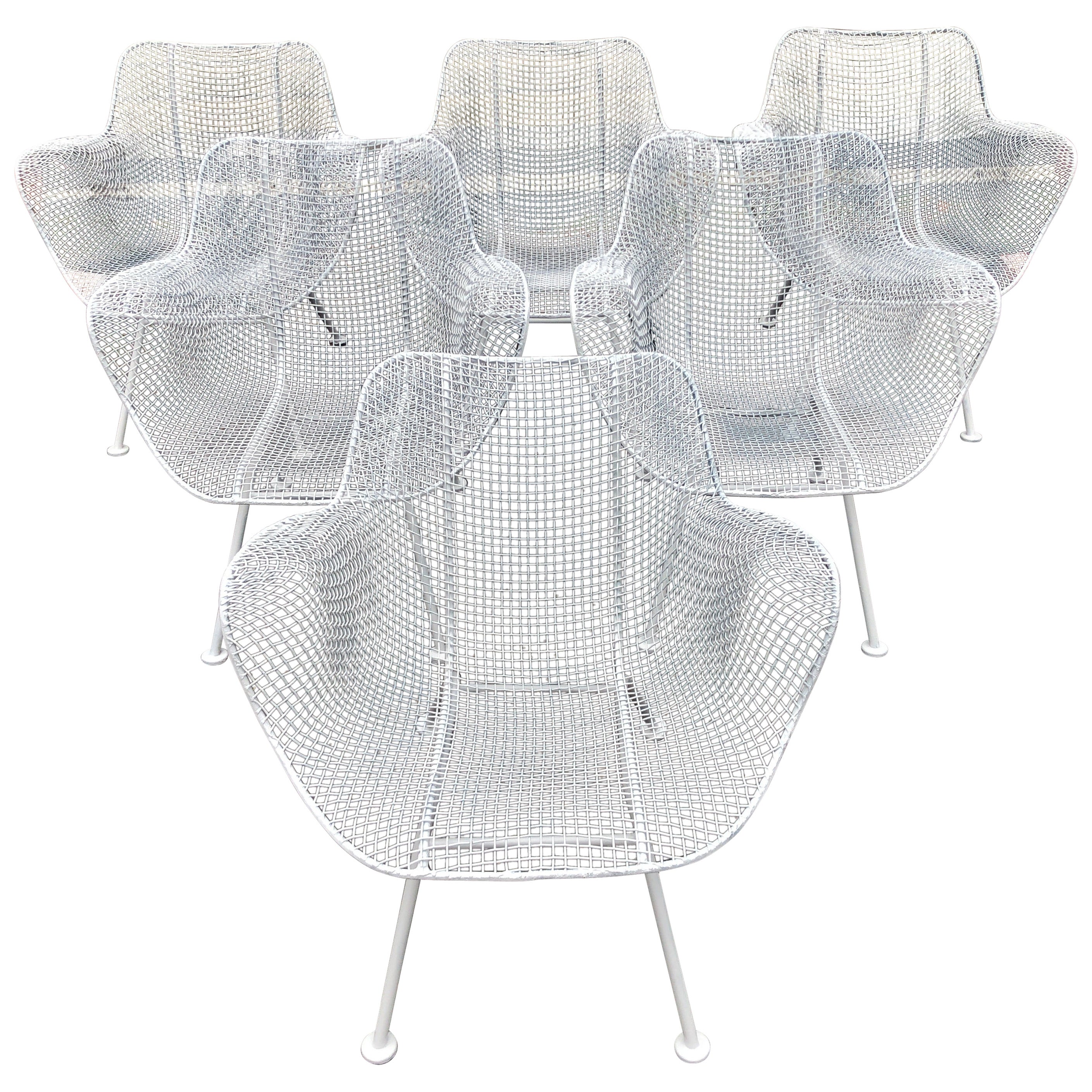 Fabuleux ensemble de 6 chaises de patio Woodard Sculptura en maille mi-siècle moderne