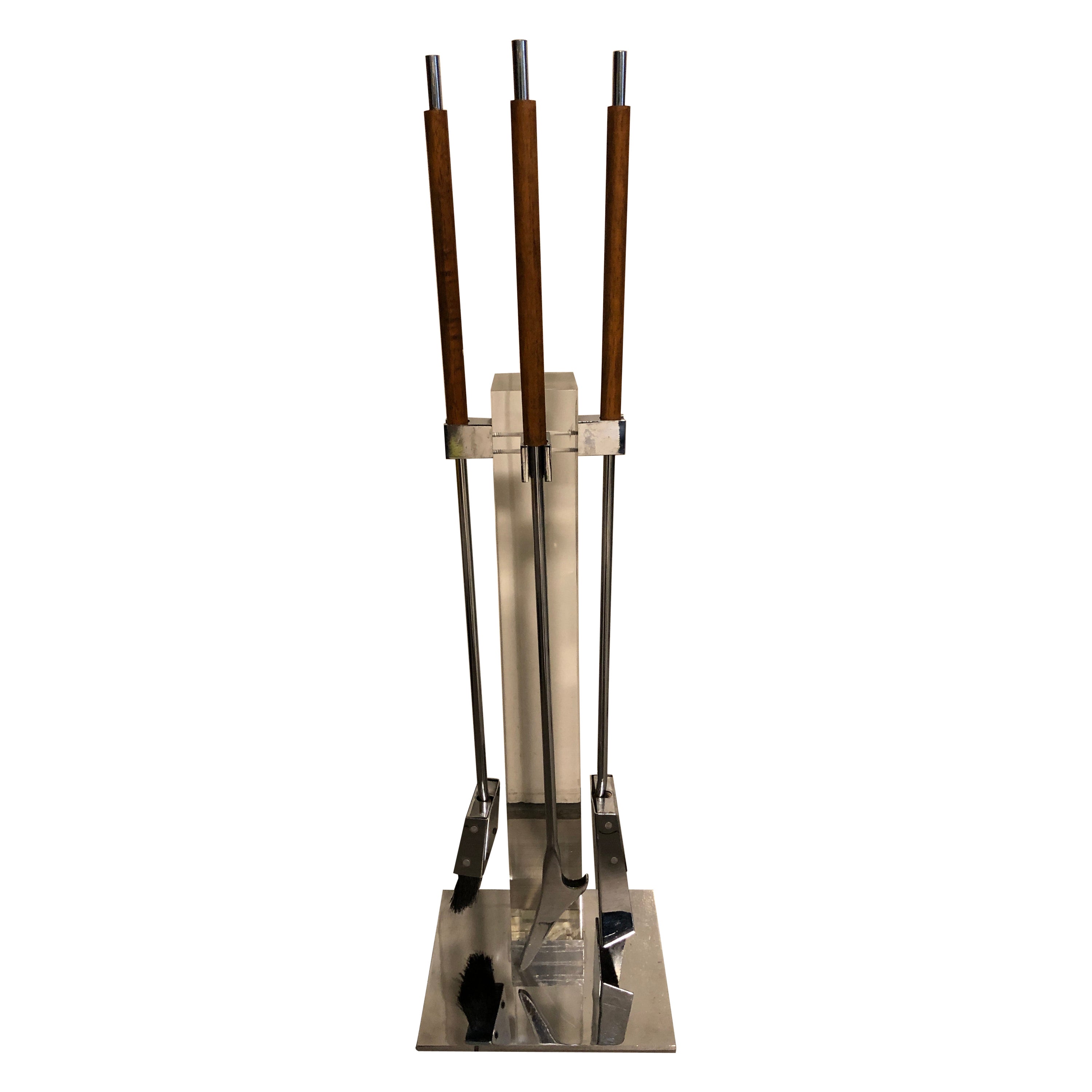 Fabulous Set Danny Alessandro Fireplace Tools in Lucite and Chrome Mid-Century