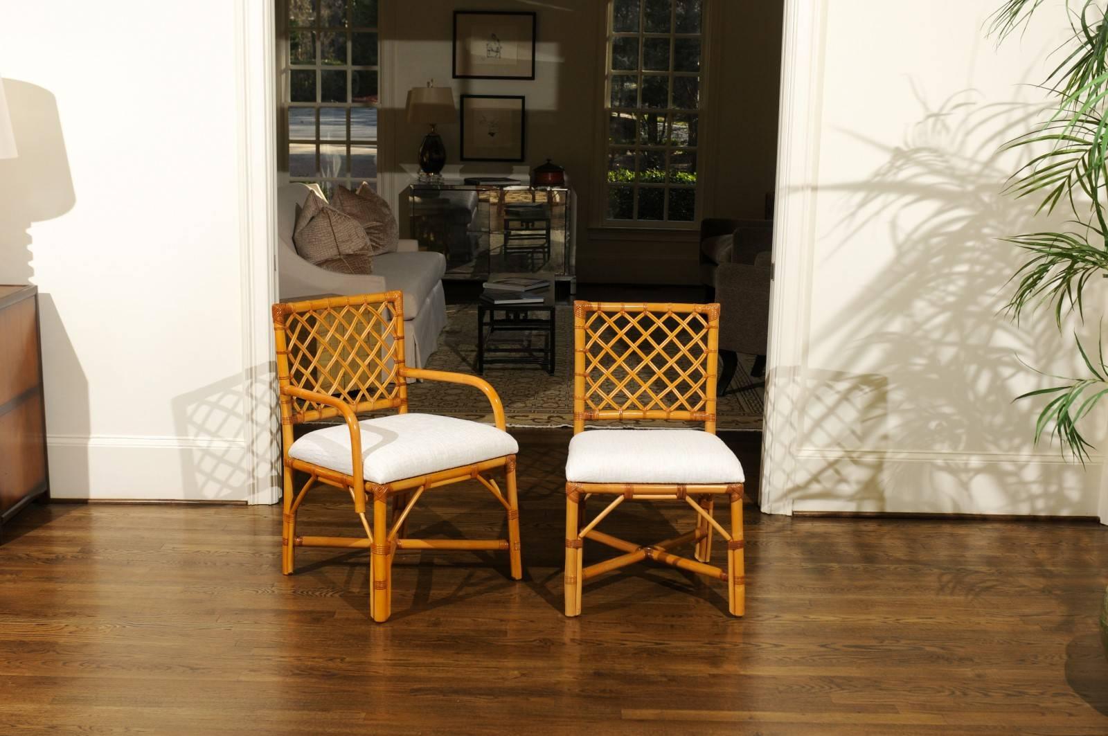 Mid-Century Modern Fabulous Set of 8 Rattan and Cane Dining Chairs by Bielecky Brothers, circa 1975