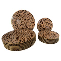 Fabulous Set of 8 Tiffany Eschenbach Leopard Dinner Plates & 8 Salad Plates