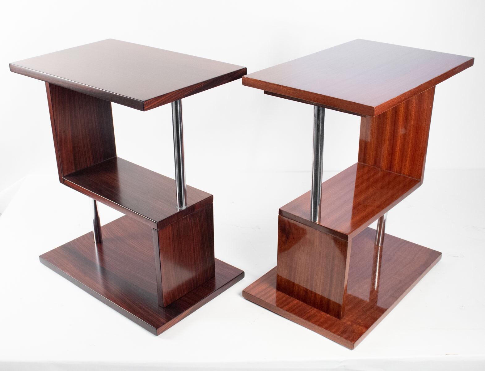 Fabulous Set of Two Fruitwood Side Tables, Art Deco Style, France, 20th Century 9