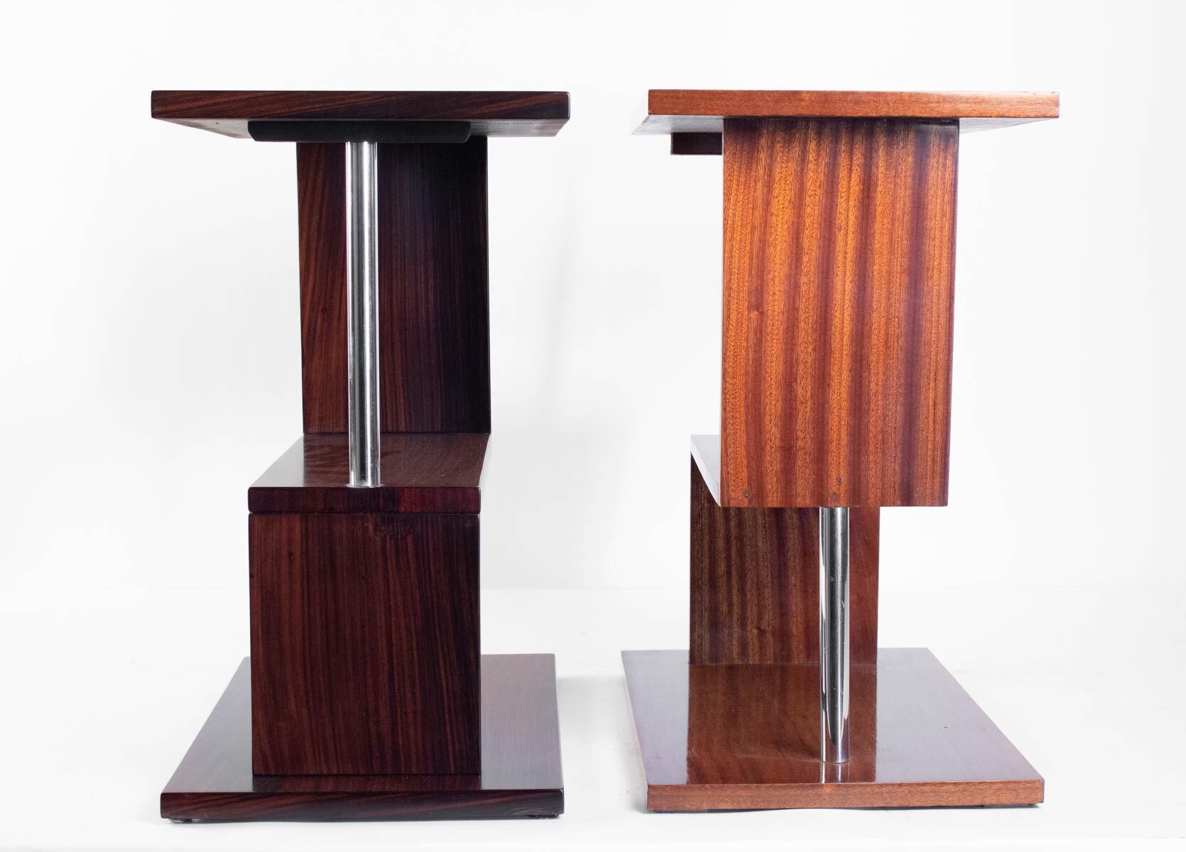 Fabulous set of two fruitwood side tables, Art Deco style, France, 20th century. 
One is lighter toned than the other.