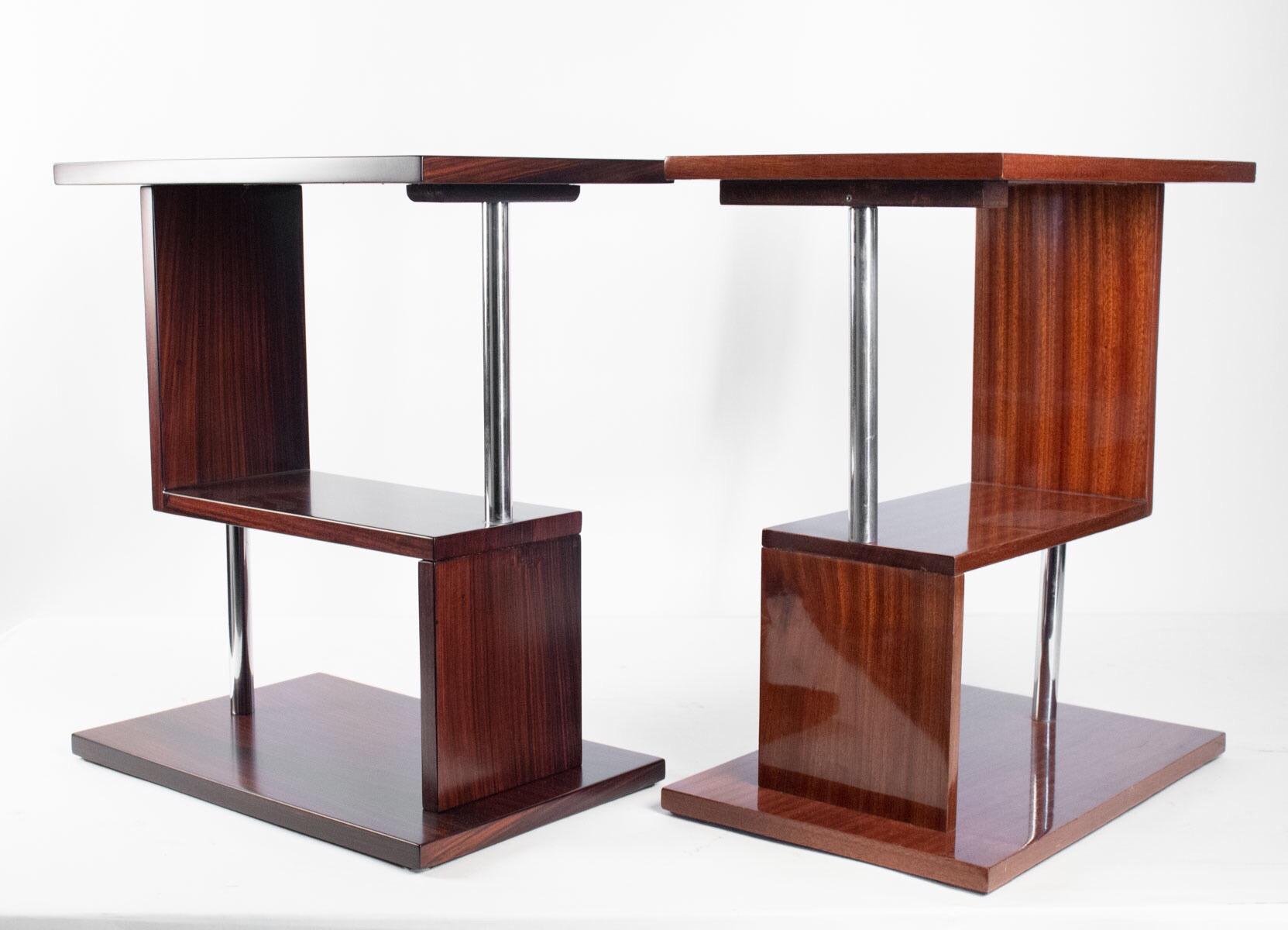 Fabulous Set of Two Fruitwood Side Tables, Art Deco Style, France, 20th Century 1