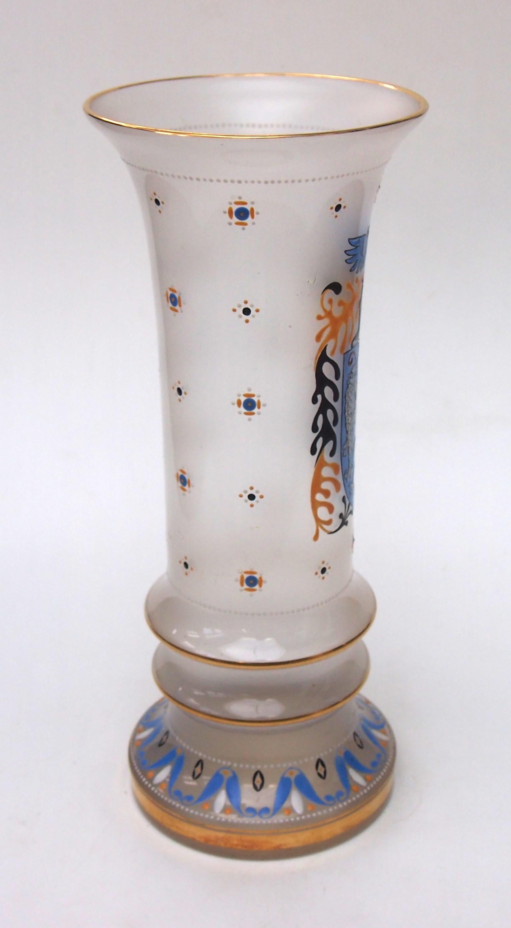 Czech Fabulous Signed Armorial Glass Vase by Hugo Max for Steinschönau Glass school For Sale