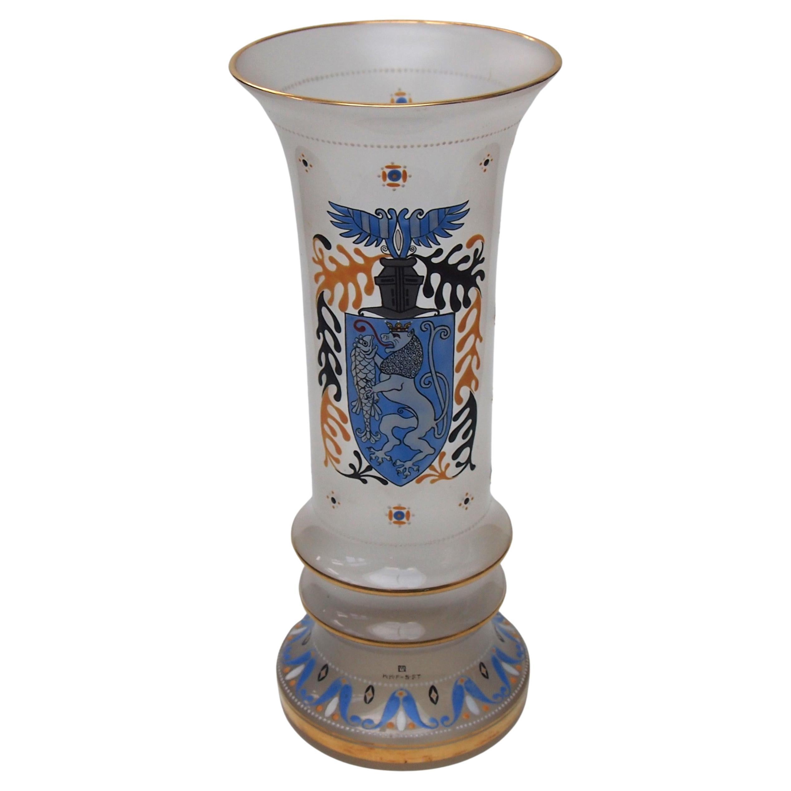 Fabulous Signed Armorial Glass Vase by Hugo Max for Steinschönau Glass school For Sale