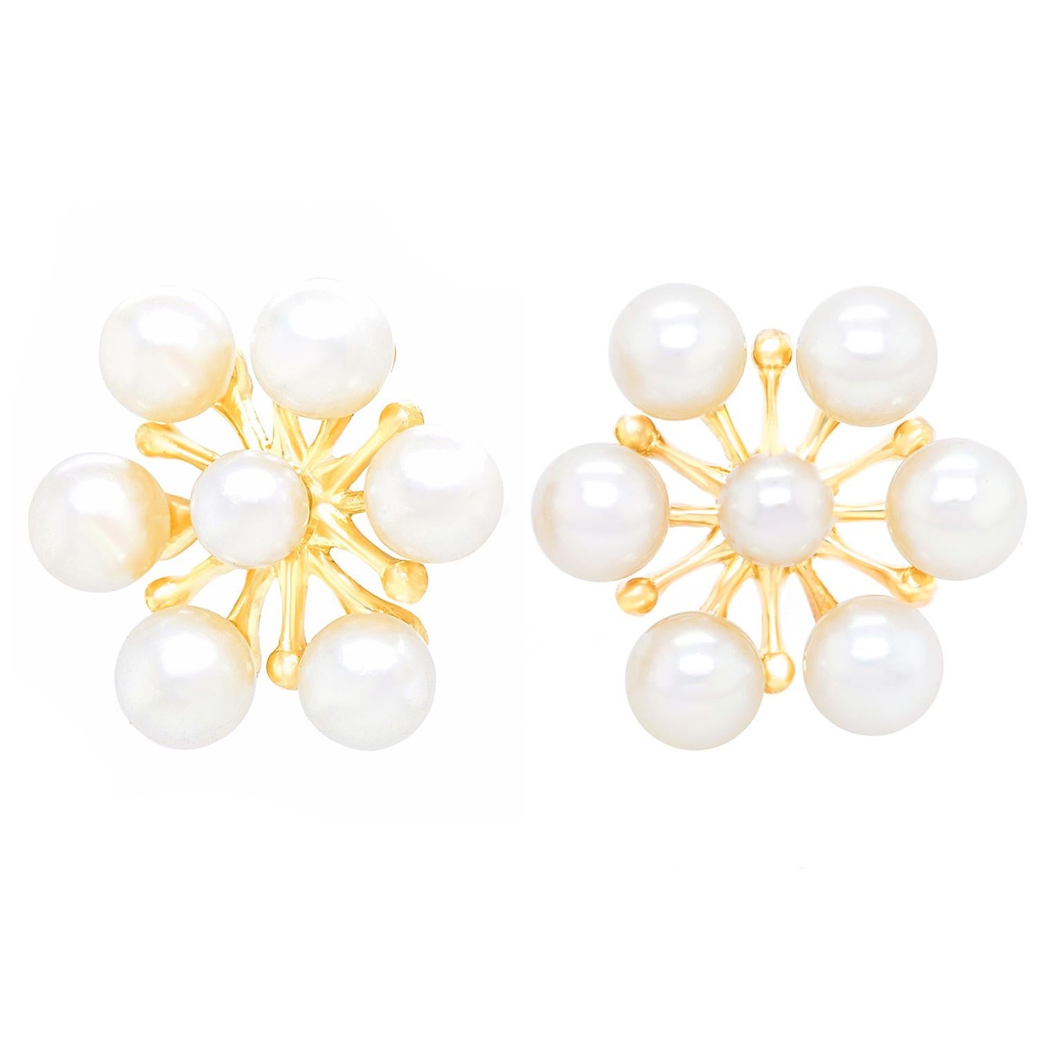Fabulous Sixties Mikimoto Pearl-Set Gold Earrings 1