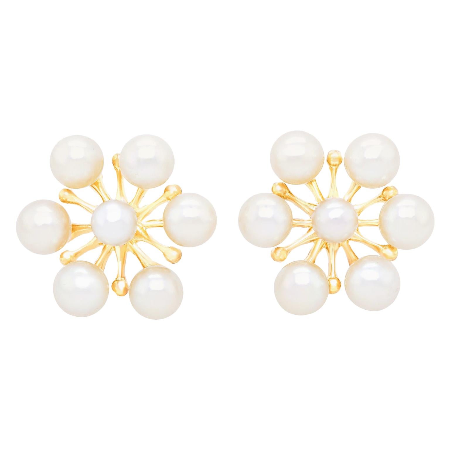 Fabulous Sixties Mikimoto Pearl-Set Gold Earrings