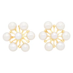 Retro Fabulous Sixties Mikimoto Pearl-Set Gold Earrings